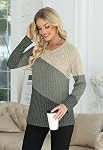 Women's Color Block Crewneck Sweater Lightweight Long Sleeve Casual Tunic
