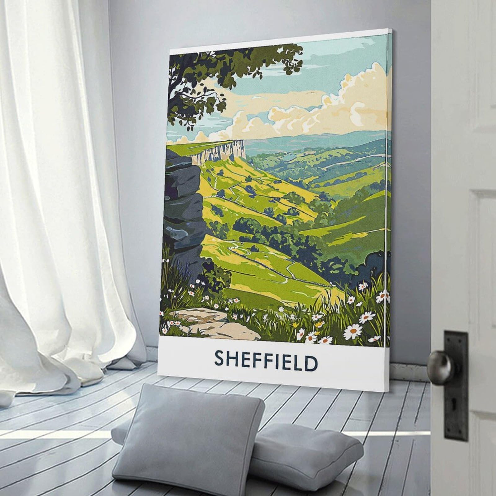 Junmoney Sheffield Landscape Canvas Wall Decor, 08x12inch(20x30cm), for Gallery Wall Decor And Room Displays, Wall Decor Suited to Curated Displays