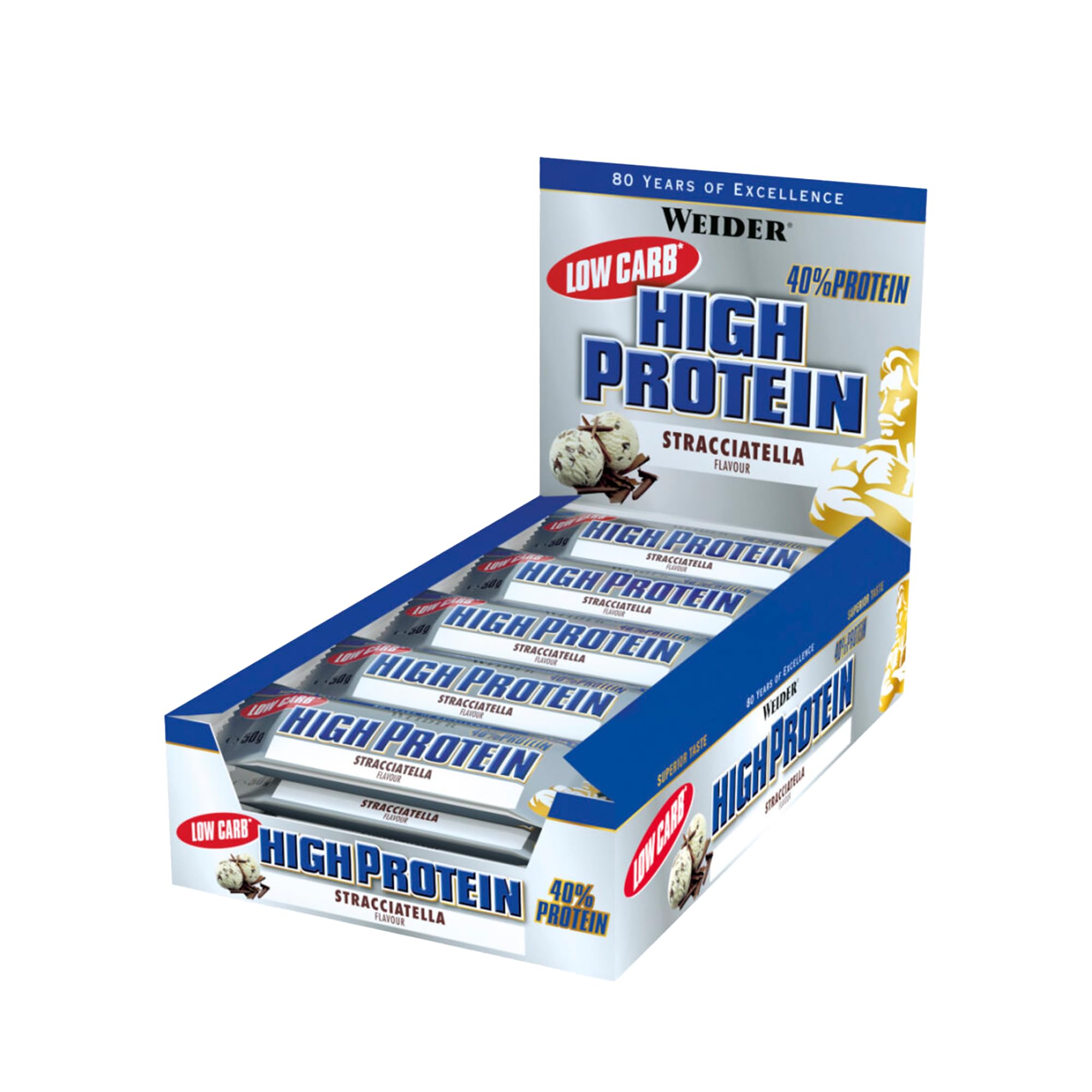 Weider | 40% Protein Bar Low Carb (24x50g) | Barres low carb | 20 g de protéines - Stracciatella
