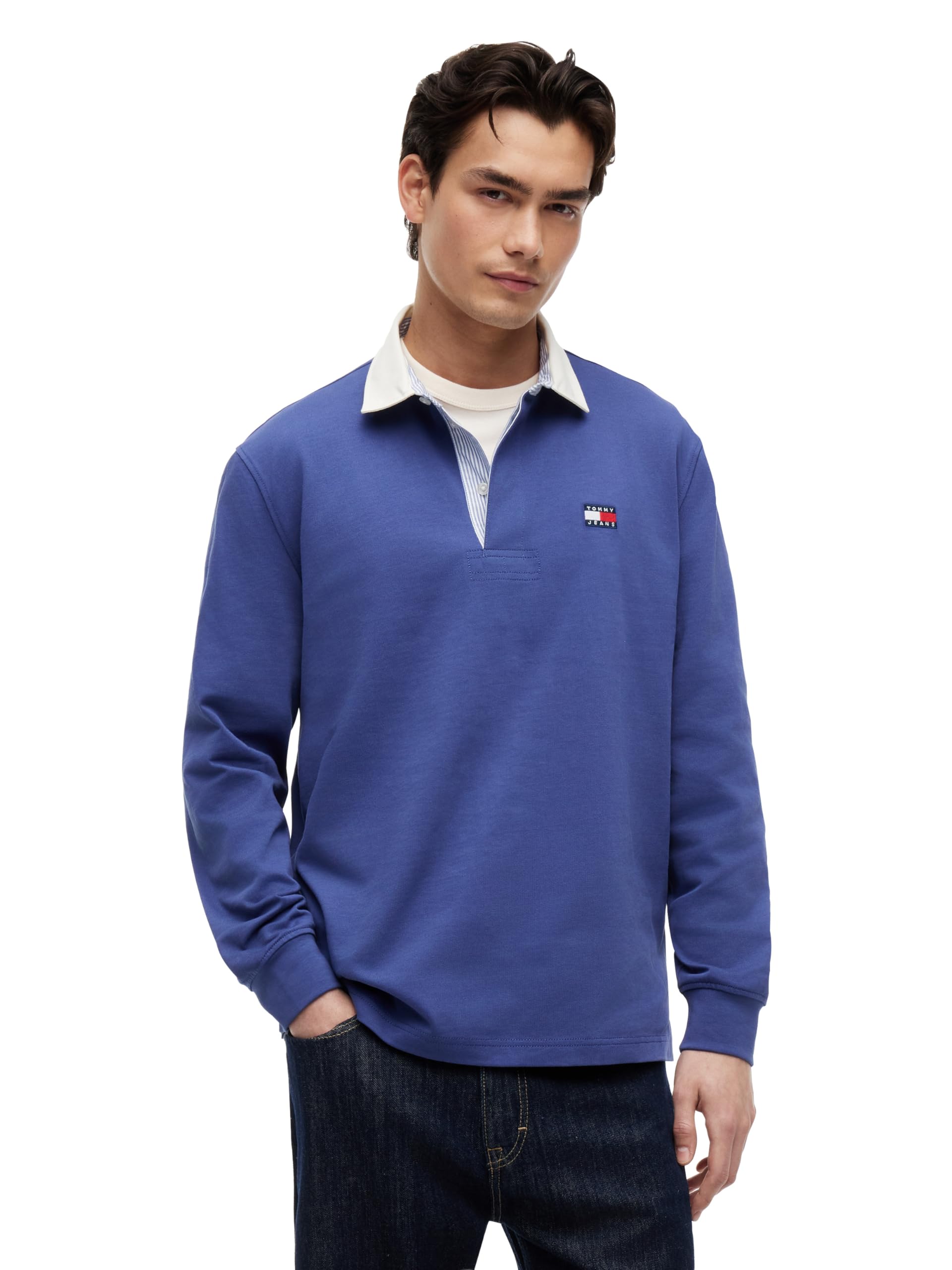 Tommy Jeans Men's Long Sleeve Cotton Rugby Polo Shirt in Relaxed Fit