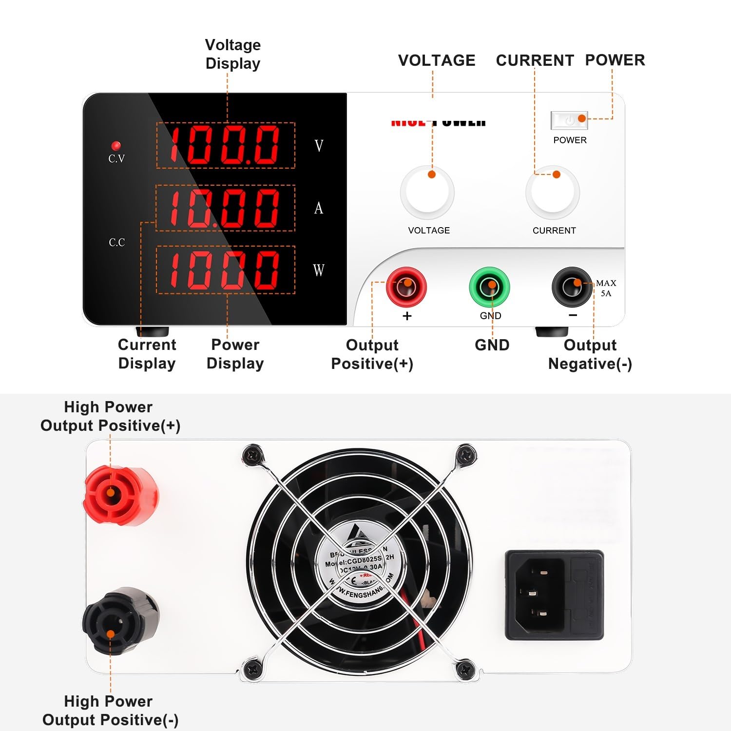 Alimentatore CC for display, R-SPS10010, 100 V 10 A, Regolatori di tensione regolabili, Alimentatore switching USB