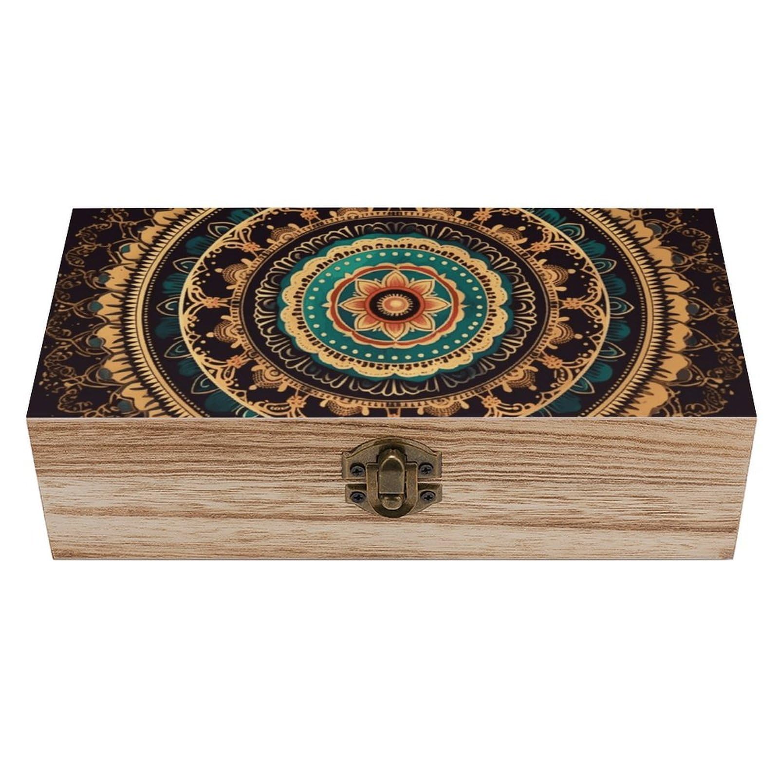 LZQPOEAS Mandala Wooden Storage Box Small Decorative Box with Hinged Lid Handmade Elegant Keepsake Storage Box for Jewelry, Photos, Trinkets, Letter Gifts, Small Heirlooms