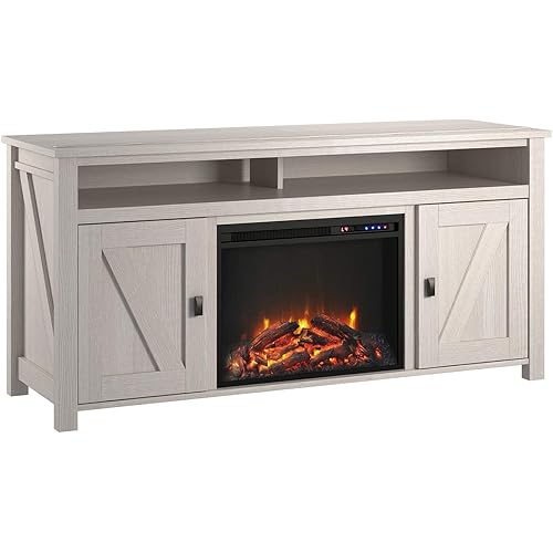 Ameriwood Home Farmington Electric Fireplace TV Console for TVs up to 60", Ivory Oak