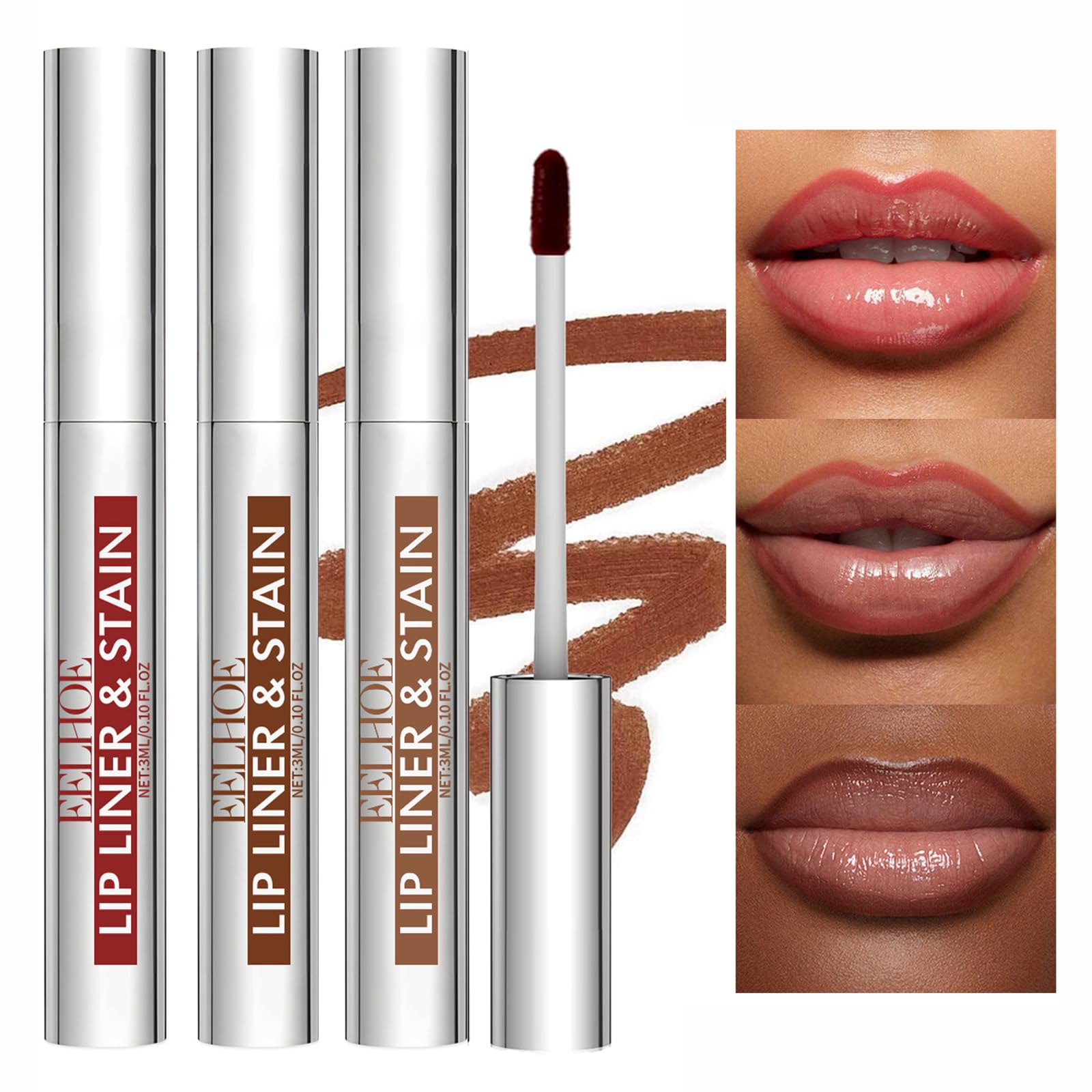 Peel Off Lip Stain Tattoo Set, 3 Colors Peel Off Lip Liner, Removable Lip Liner Set, Matte Finish Waterproof Lip Liner Pencil, Transfer-proof Peel Off Lip