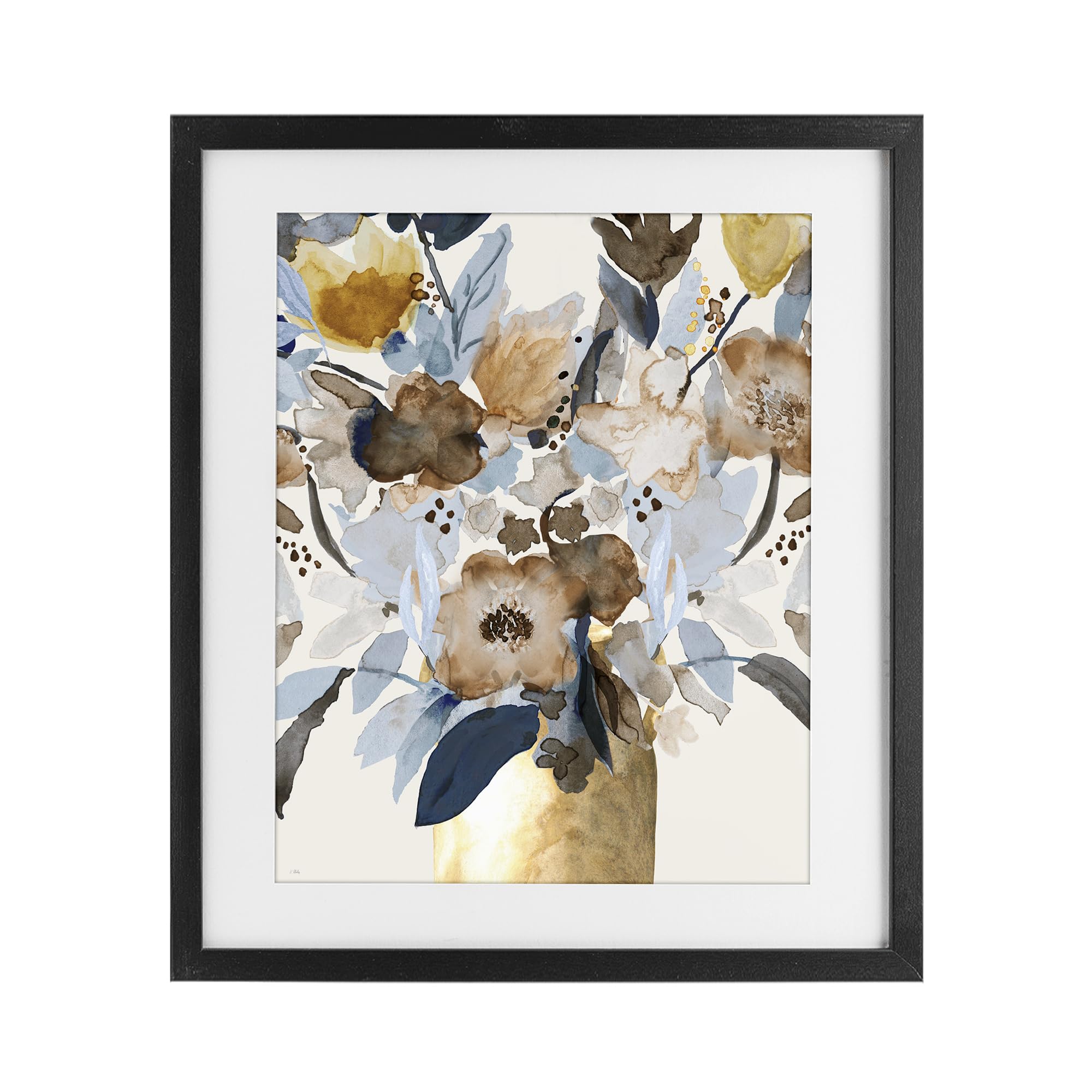 Expressive Earthy Blossoms Floral, 17 x 21 Inch Framed Print Under Glass