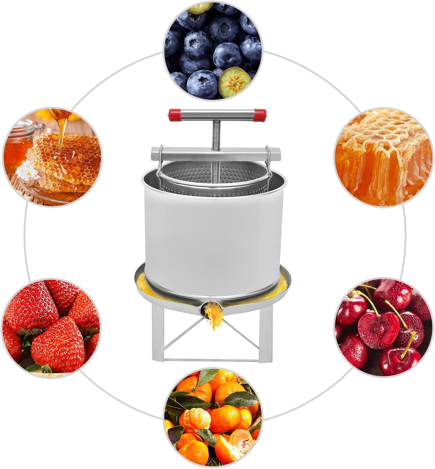 LYNICESHOP 12.6L Manual Honey Press Extractor, Large DIY Fruit Honey Presser Stainless-Steel Beeswax Extractor Beekeeping Machine Juice Press Beekeeping Machine for Wine and Juice Making