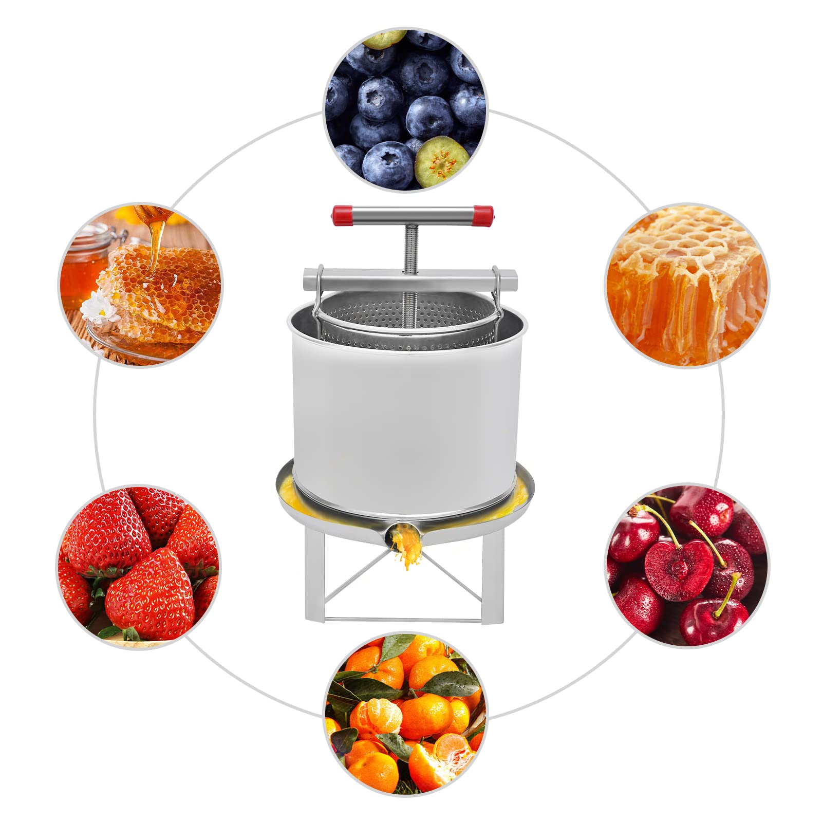 Pressa per vino alla frutta, 12,6 L/3,33 Gal Pressa per sidro, Smerigliatrice per sidro di frutta in acciaio inossidabile con doppi barili in acciaio inossidabile, Produttore di succo manuale,