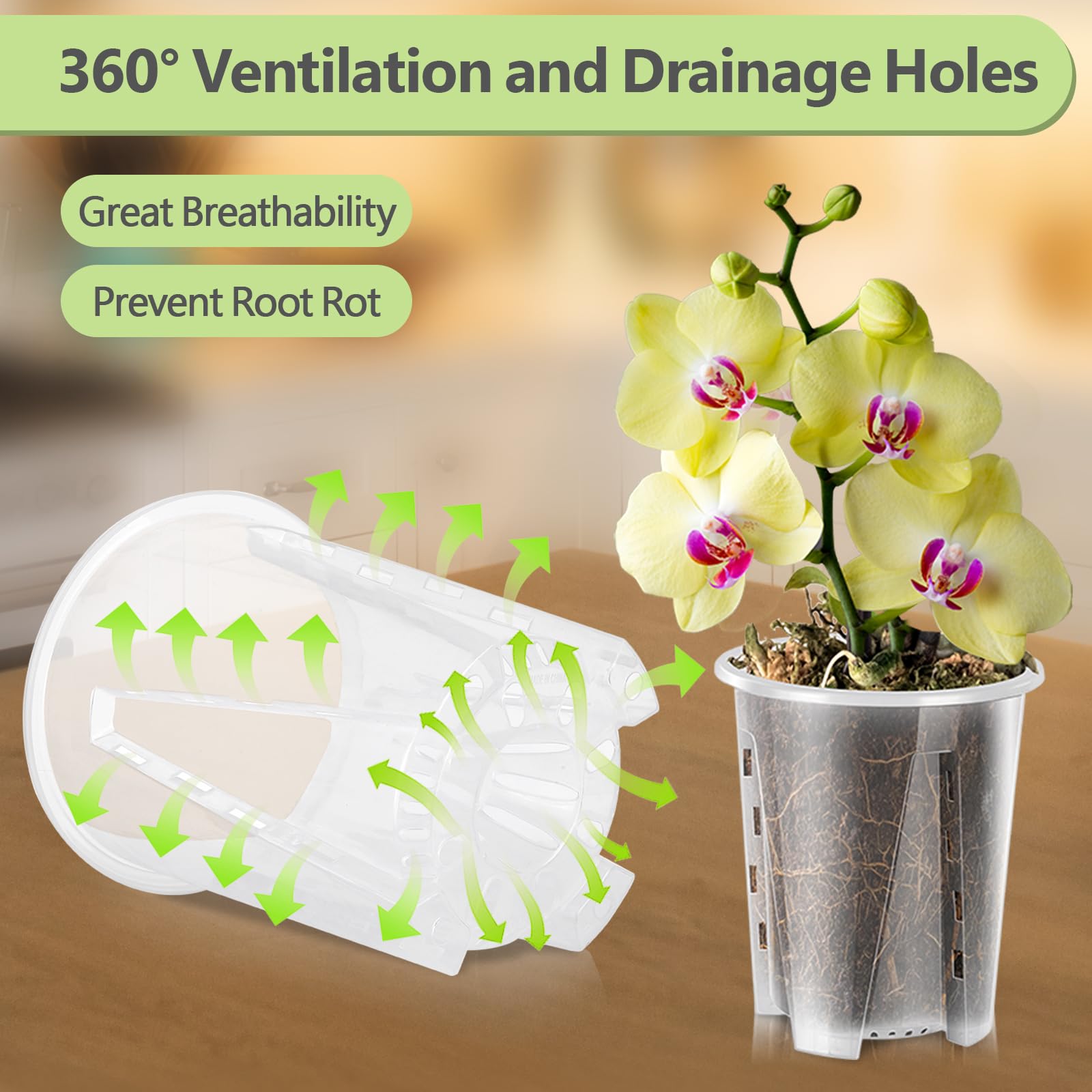 Jordbrux Clear Orchid Pot, 6pcs 14cm Plastic Plant Pots with Drainage Holes - Image 3