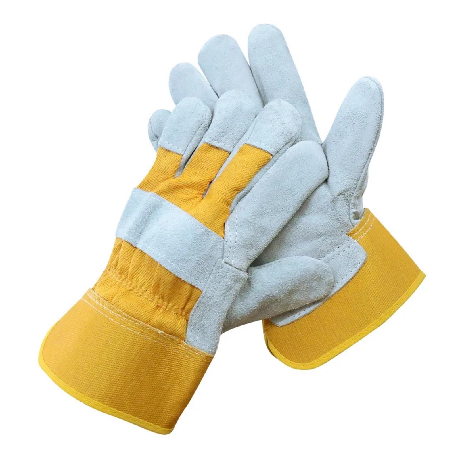 Générique Gants de Travail Courts, Cuir Souple Jaune Toile extérieure | Gants de protection pour extérieur, avec fourchettes
