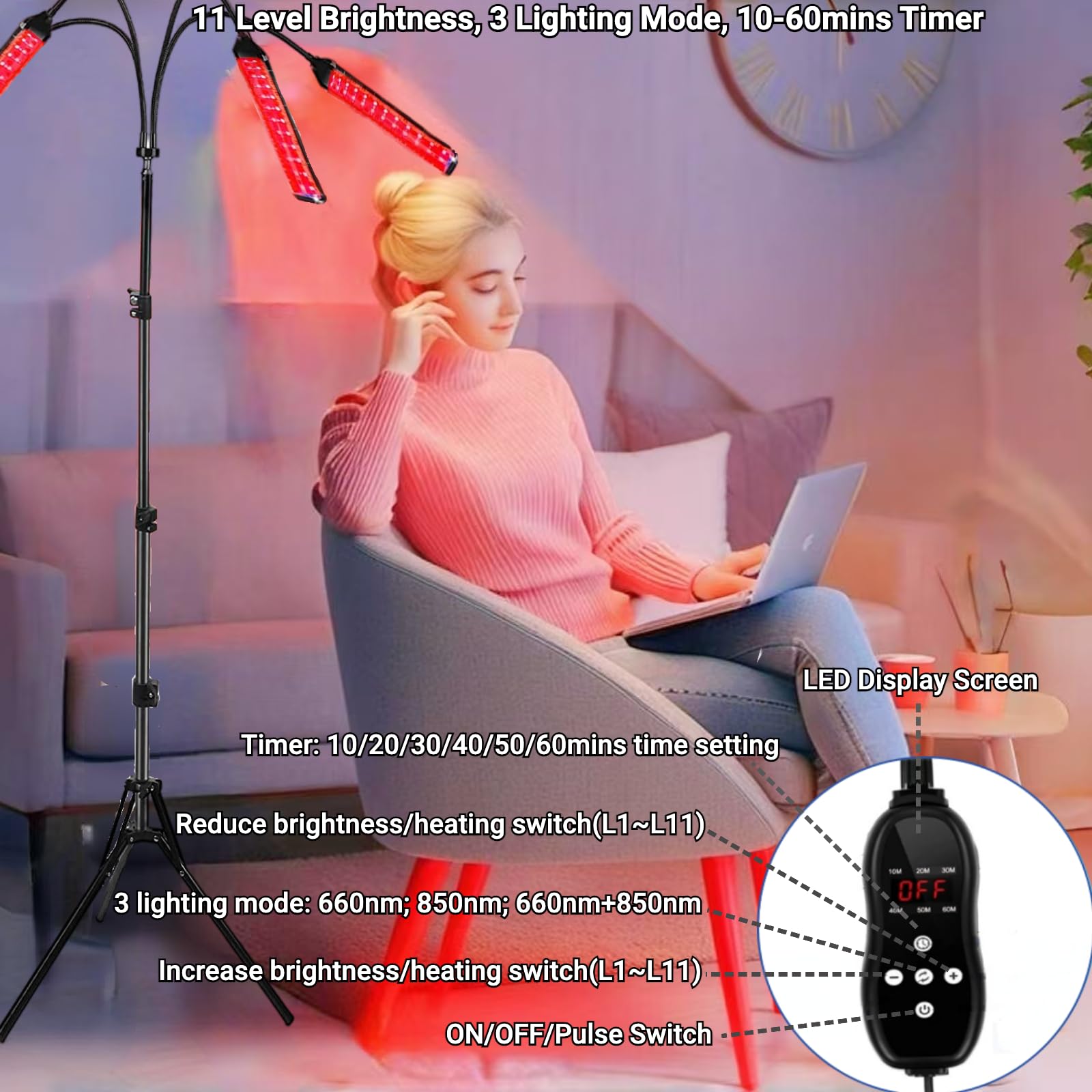 Lampa do terapii światłem czerwonym, 660 nm i 850 nm bliskiej podczerwieni panel światła czerwonego do twarzy, pleców,szyi,ramion,ciała,talii,nóg,łagodzenia bólu i przeciwstarzeniowego,420 diodami LED