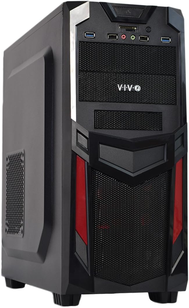 VIVO ATX Mid Tower Computer Gaming PC Case / Black Red Desktop Shell / 3 Fan Mount, Dual USB 3.0 (CASE-V03)