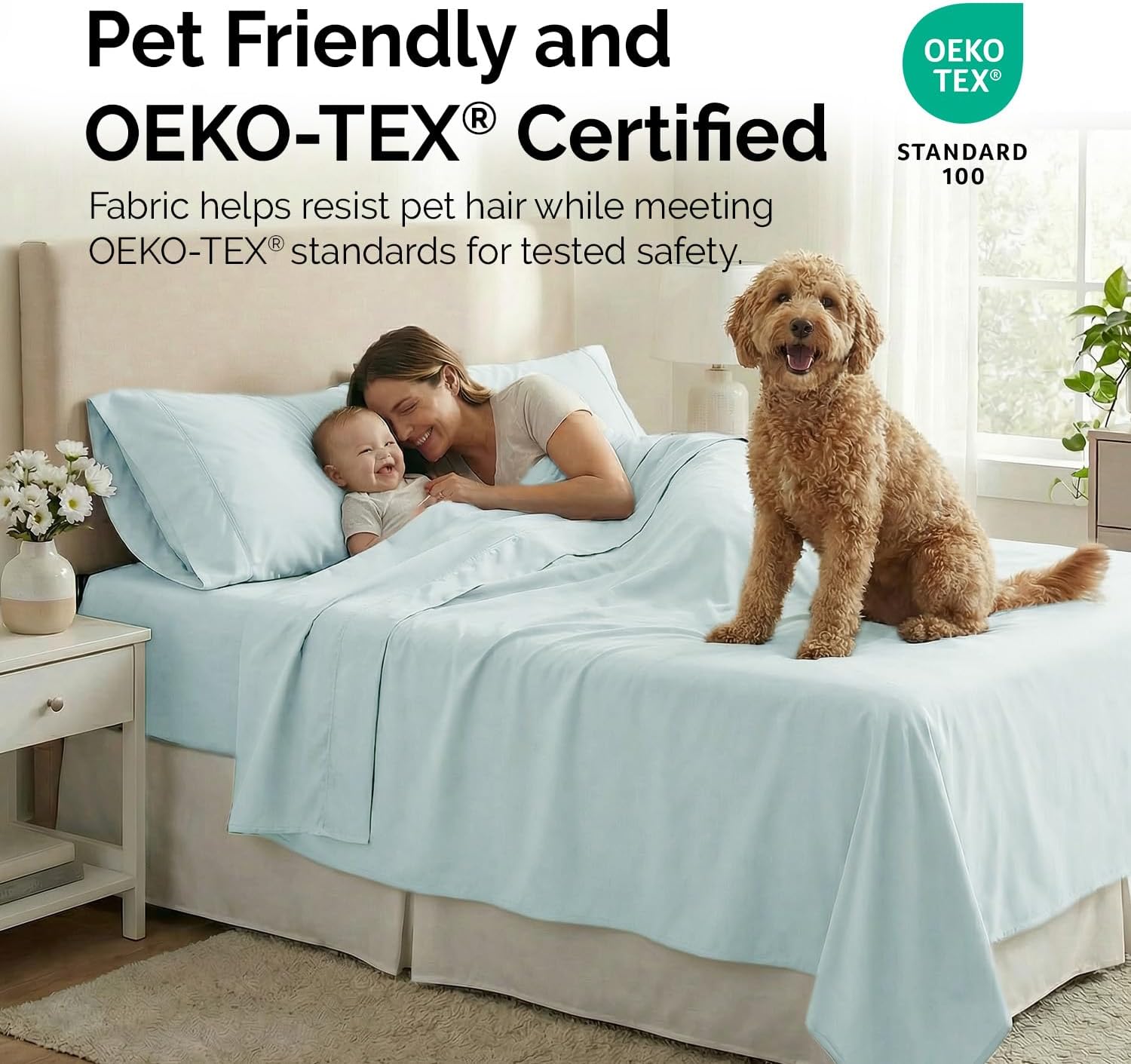 Southshore Fine Living, Inc. Extra Deep Pocket Queen Sheet Set Fits Up to 21 Inches, 6 Piece Microfiber Bed Sheets Queen Size, Pet Hair Resistant Bedding Breathable Soft Microfiber, Sky Blue Sheets