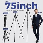 190cm/75 Camera Tripod, Lightweight Aluminum, Remote | For iPhone, iPad, DSLR, Laser Rangefinder, 5kg Max Load, 360° Pan Head, Remote, Lightweight, Portable, Video, Photography
