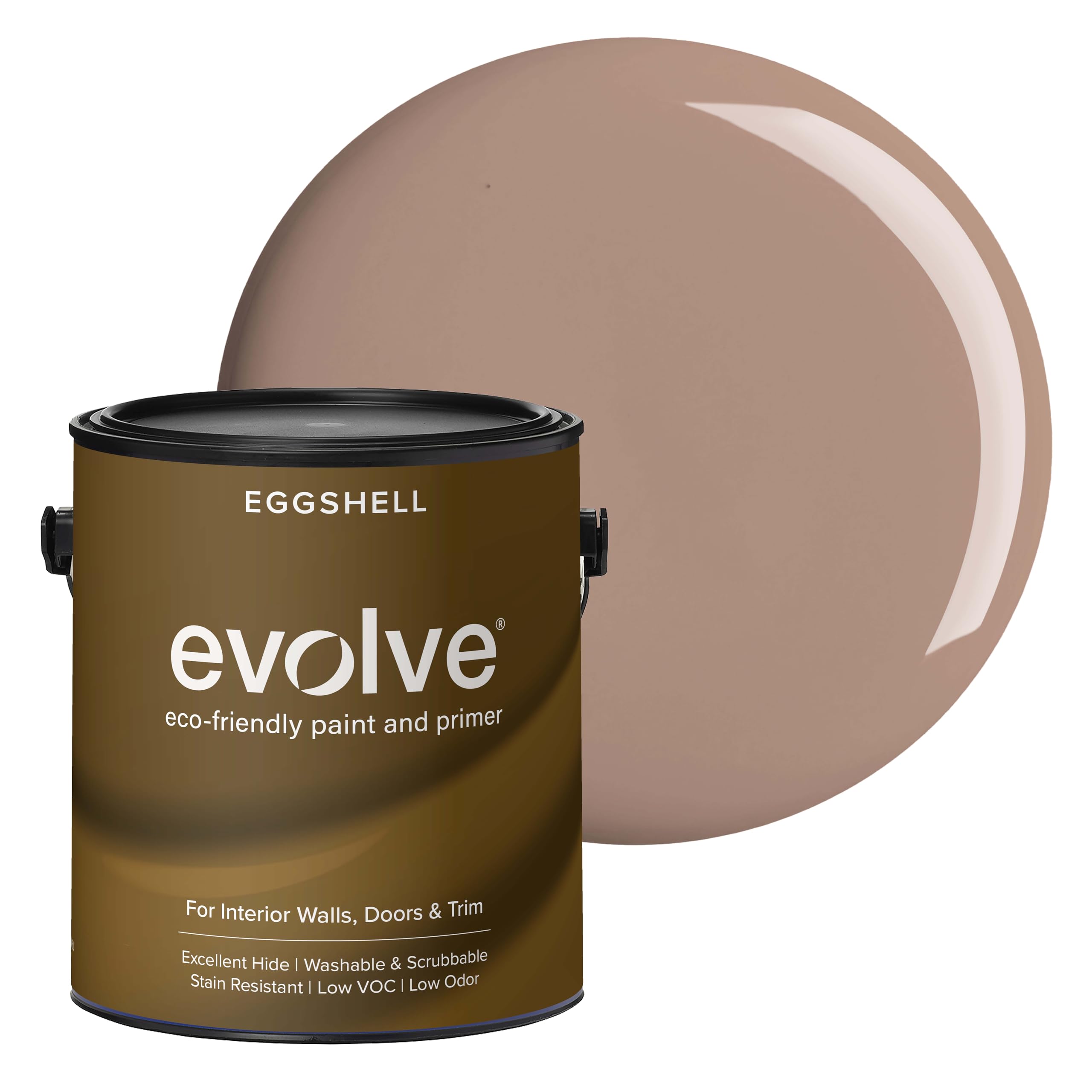 EVOLVE Interior Paint & Primer, Eggshell (Feather Brown), 1 Gallon – One-Coat Coverage, Excellent Hide, Low VOC, Low Odor, Washable Paint for Walls,