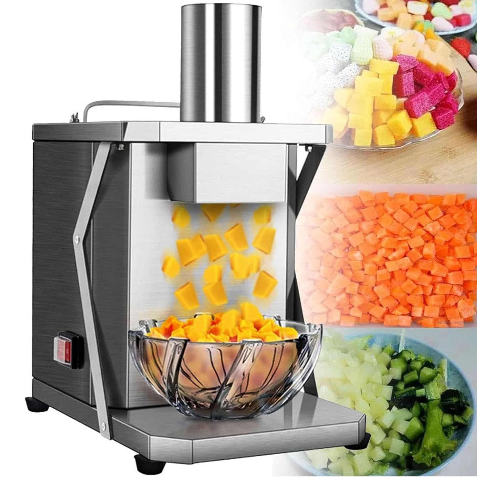 Cortador de Verduras Comercial - Cortador automático de Patatas y Cebolla de 250 W Rebanador de Acero Inoxidable - Discos para rebanar y Discos para rallar,220V