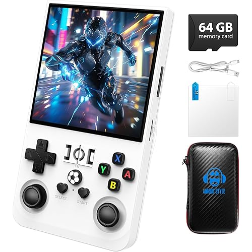 R36MAX Retro Gaming Console, Retro Handheld Games Console with 64GB TF Card, Portable Hand Held Open Source Linux System, 4.0 inch IPS HD Screen Video Game Consoles, 4000mAh Battery (Light White)