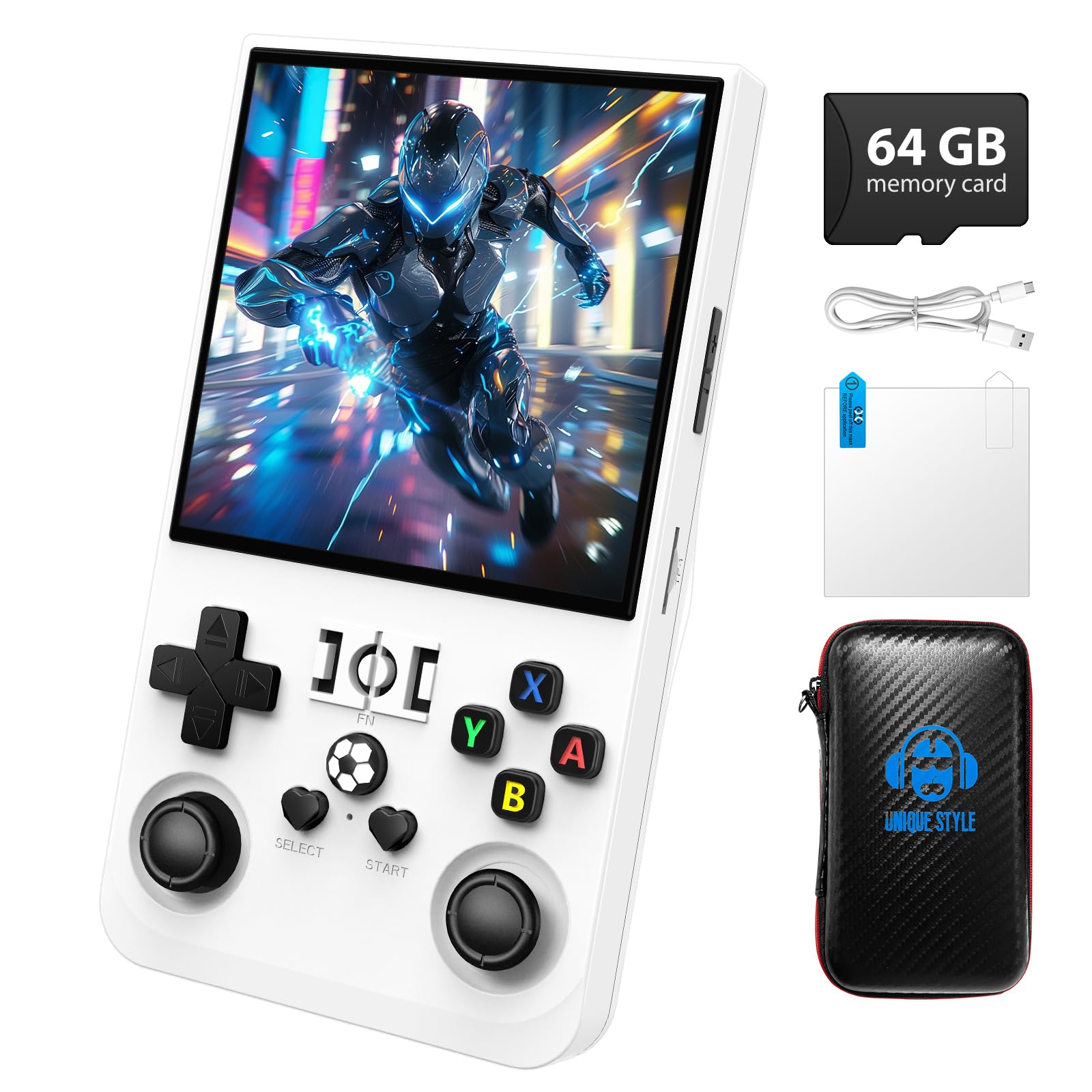 Photo 1 of R36MAX Retro Gaming Console, Retro Handheld Games Console with 64GB TF Card, Portable Hand Held Open Source Linux System, 4.0 inch IPS HD Screen Video Game Consoles, 4000mAh Battery (Light White)