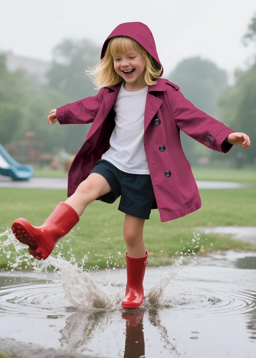 Betusline Girls & Women's Rain Jackets Waterproof Hooded Trench Coat,3 Years - Women 2XL