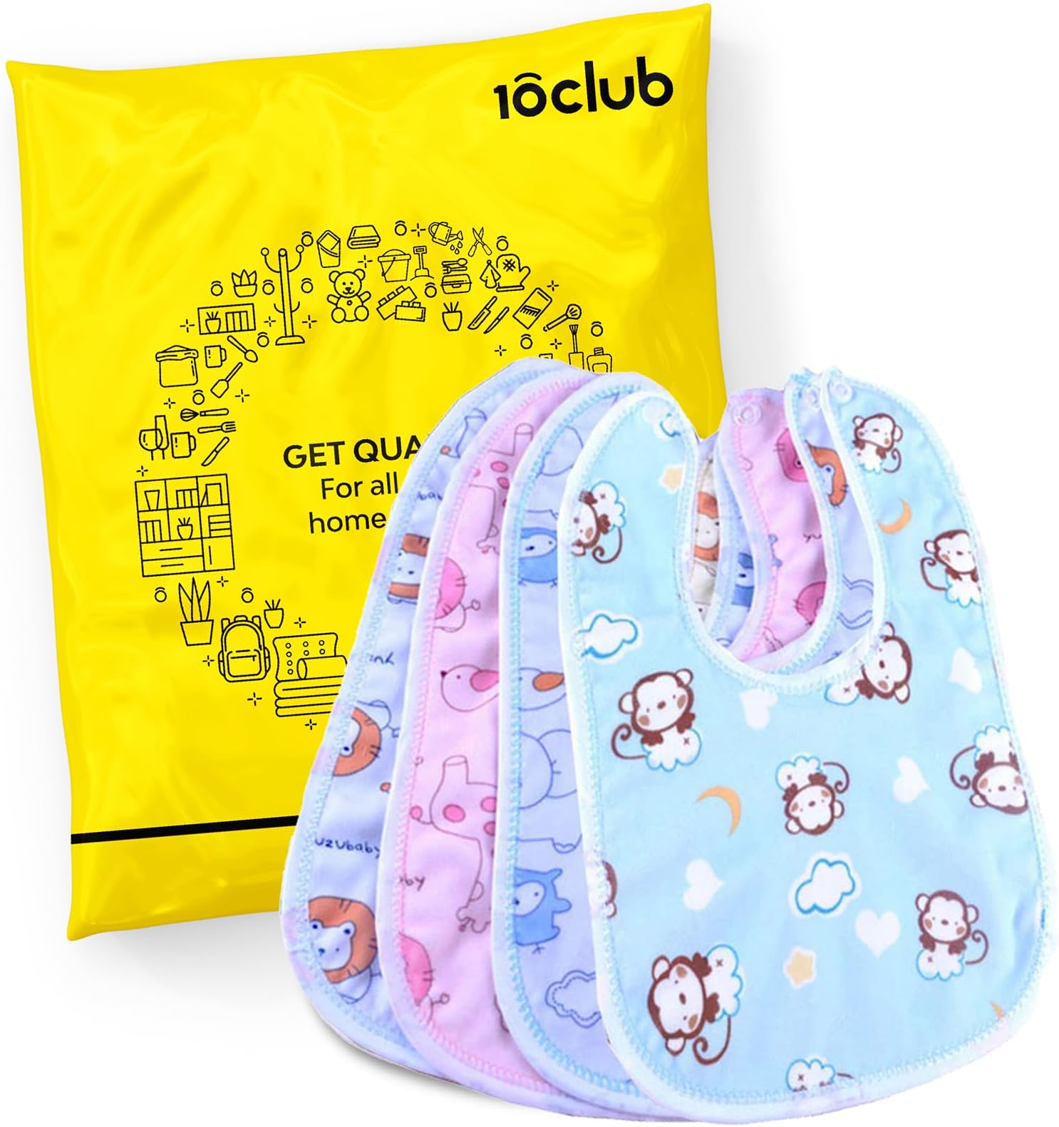 MY NEWBORN Fastdry Baby Cotton Bibs -4Pcs | Feeding Infants and Toddlers | Assorted Colours Bib | Useful Baby Shower Gift | Pocket-Friendly | Ultra-Soft Infant Apron | Unisex Reusable Bibs