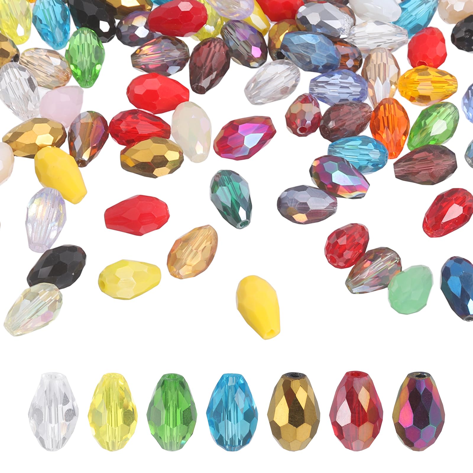 sourcing map 50 PCS Teardrop Crystal Glass Beads, 8x12mm Faceted Shape Crystal AB for Necklace Bracelet Earrings DIY Jewelry Crafts Making Supplies, Mixed Colours