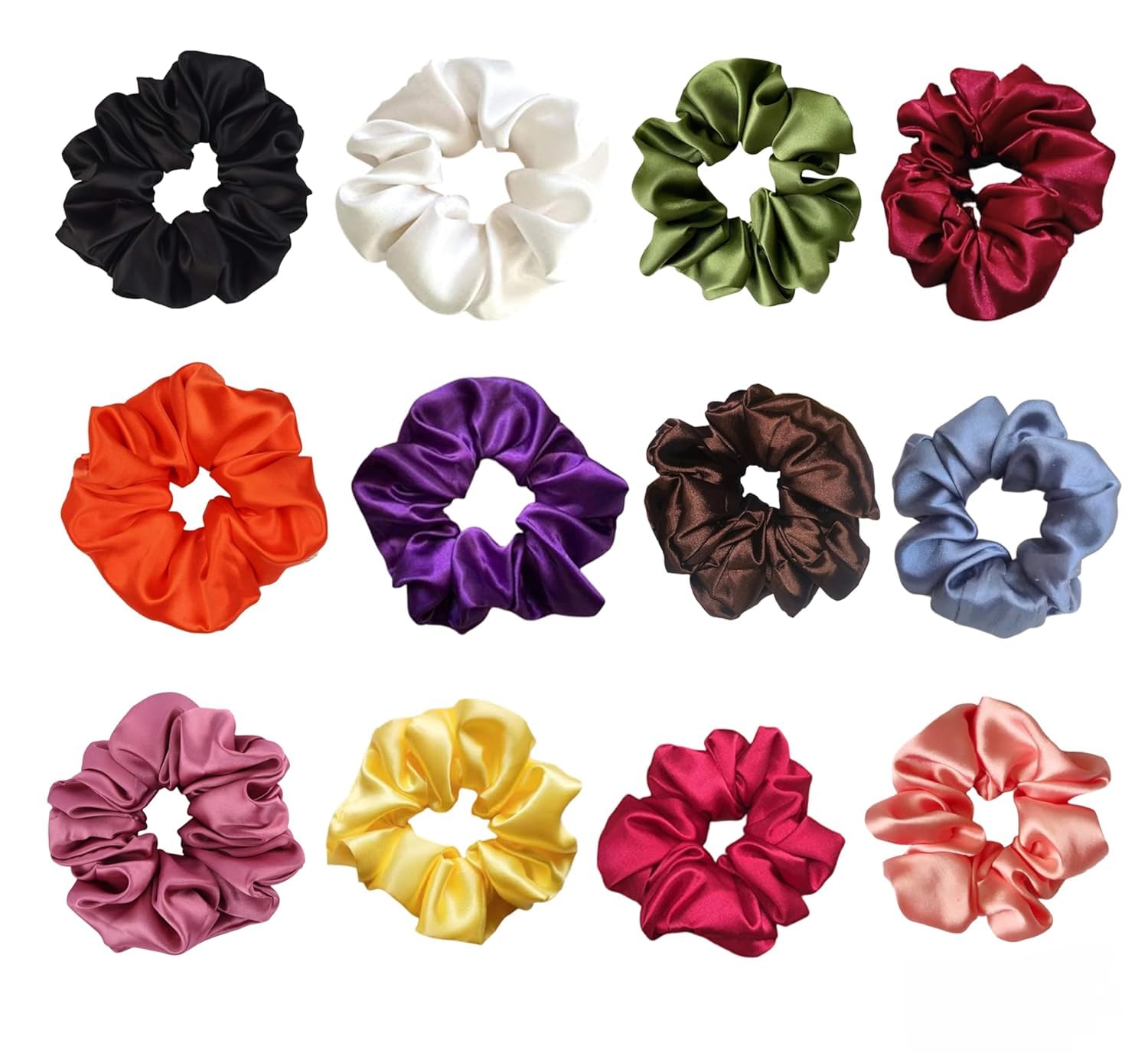 AJARVAR (12 pcs) Silk Satin Scrunchies For Women & Girls - Stylish Luxury Ponytail Rubber Band Ties for Hair - Mix Colours (MN02)