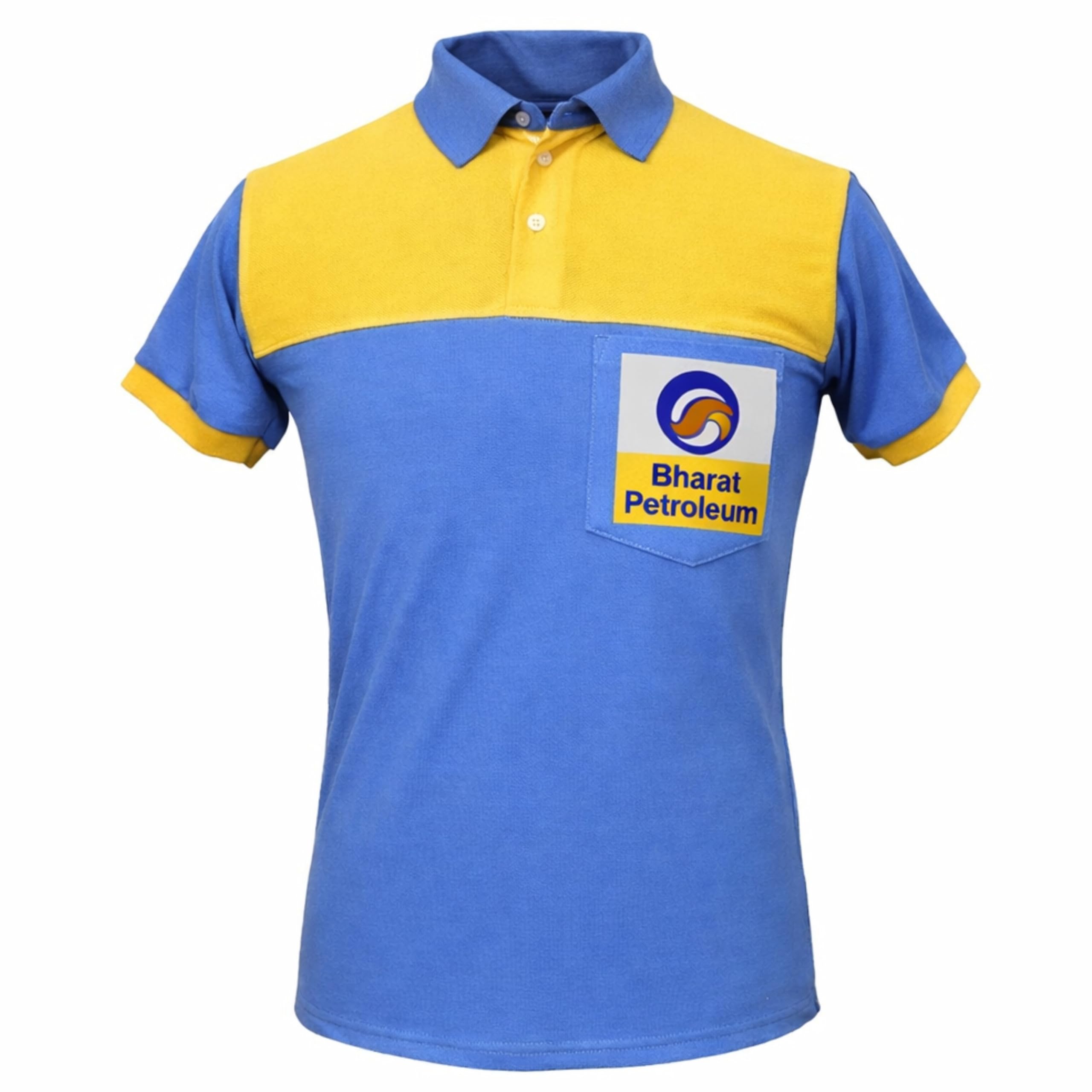 Men's Bharat Petroleum Uniform Polo T-Shirt, Corporate Logo Pocket Design, Blue & Yellow-picture-50