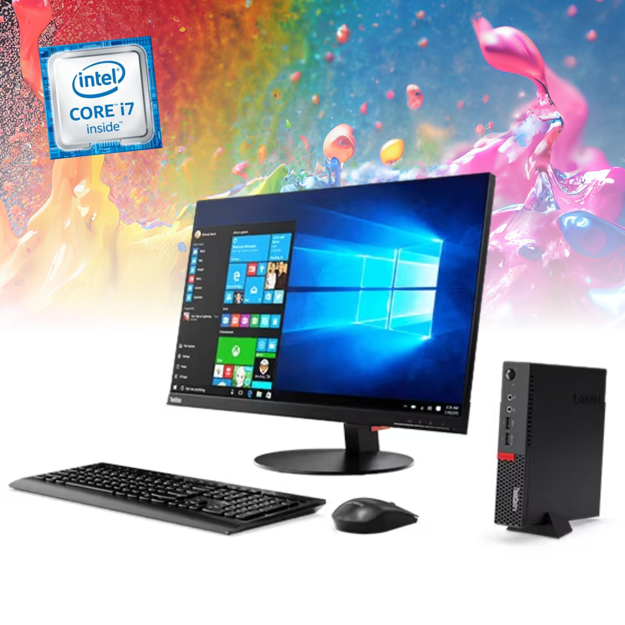 Lenovo ThinkCentre, Mini Pc Tiny, Intel i7-6700T 4 Core 3.4Ghz, Ram 8Gb SSD 240Gb, Pc Desktop Mini Pronto all'uso con Libre Office e Chiavetta Wi-fi (Ricondizionato)