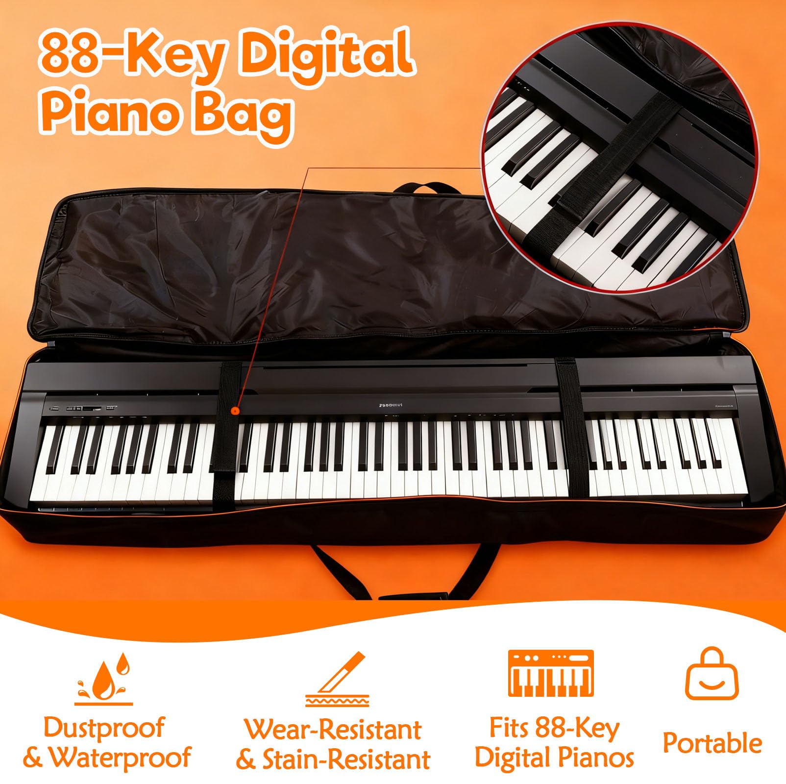 Custodia Tastiera da 88 Tasti con Manici Rinforzati e Spallacci Regolabili, Custodia Pianola Digitale Tessuto Oxford Impermeabile 600D per Proteggere Pianoforte