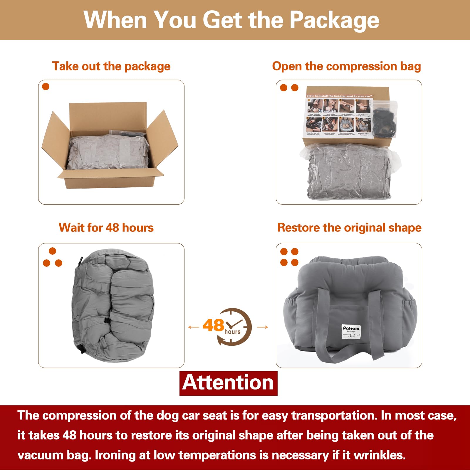 Asiento de coche para perros pequeños, asiento portátil para cachorros de fácil instalación, bolsa de transporte de mascotas de moda con bolsillos grandes, asiento elevador de perro lavable a