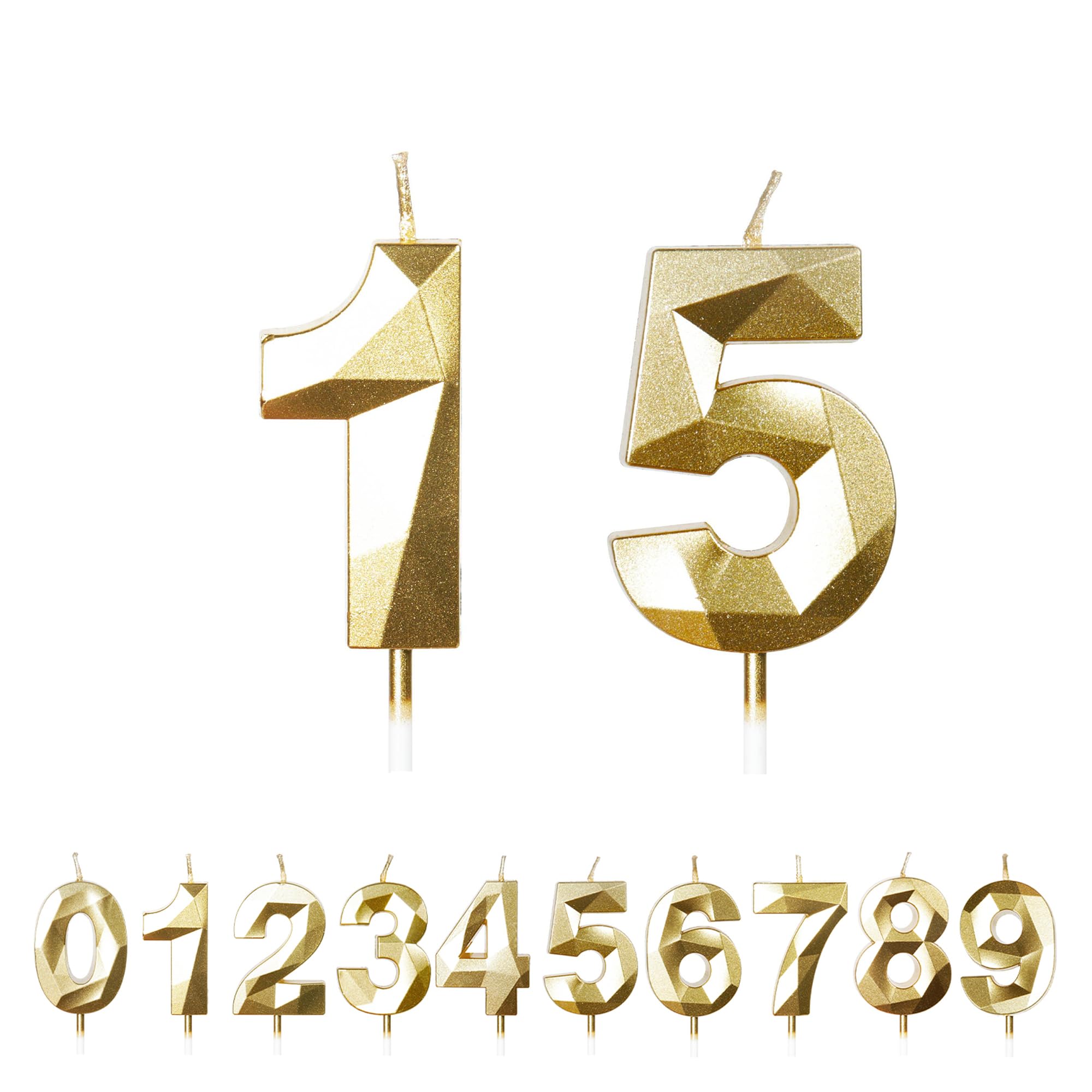 Fuzvol Gold Birthday Cake Candles, Number 15 Candle,Cake Topper Decorations