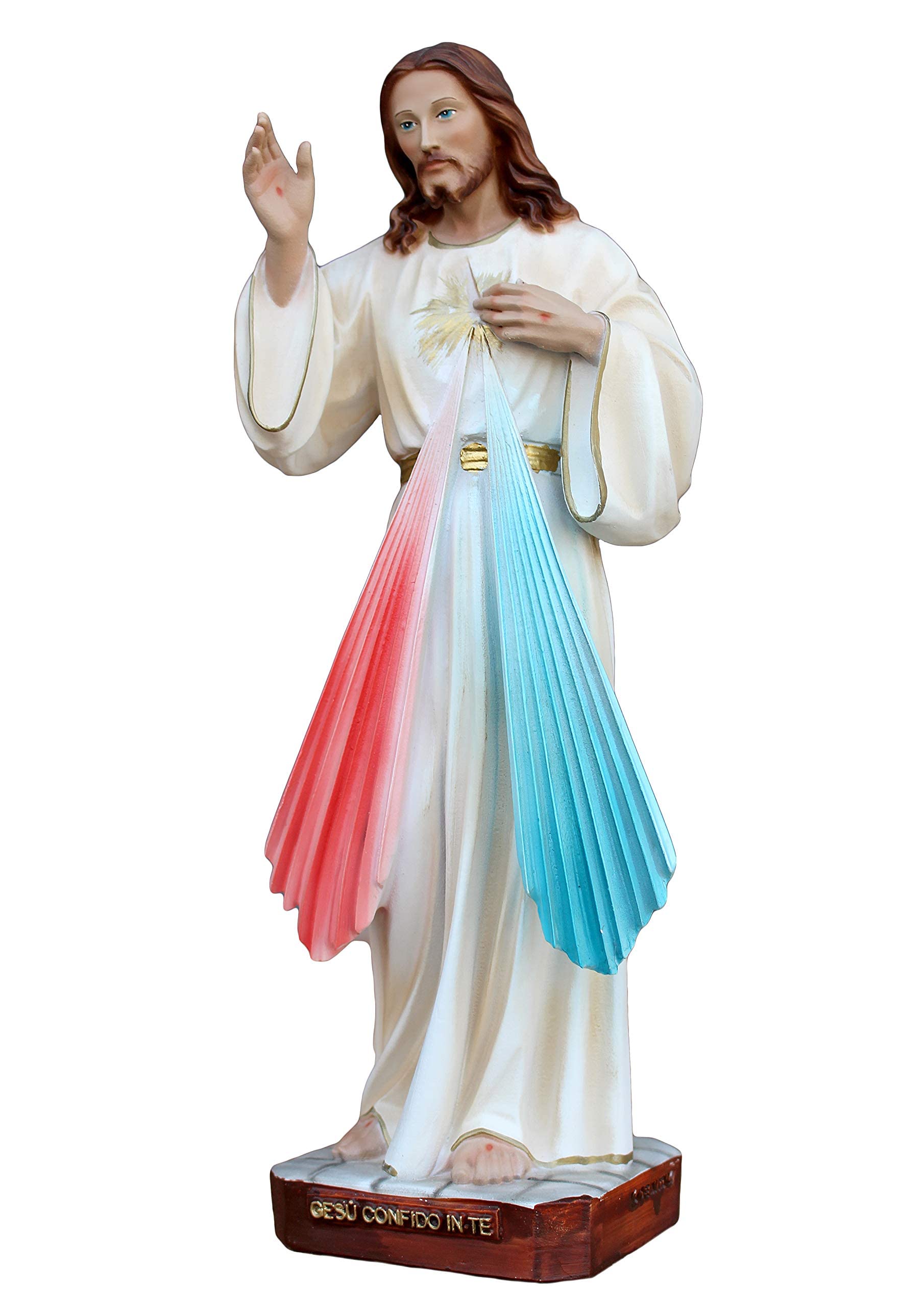 OVUNQUE PROTEGGIMI Statua Gesù Misericordioso cm. 30 in Resina Adatto per Interni ed Esterni. Dipinto a Mano