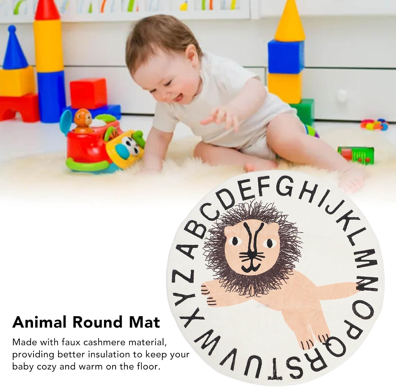 Horoper Round Area Rug,Carpet Bedroom Rug Super Soft Anti Slip Cartoon Animal Kids Play Mat Kids Nursery Washable Area Rugs Cute Circle Rug Play for Nursing Room 39.4in Diameter()