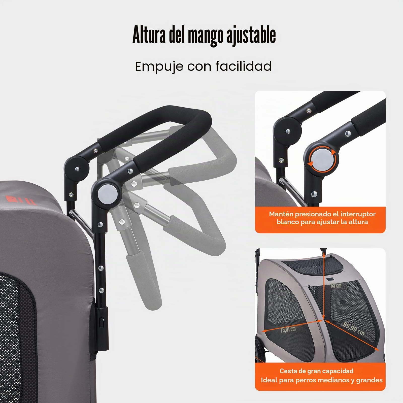 VEVOR Cochecito para Mascotas 4 Ruedas Capacidad de Peso de 173 kg Carrito Portátil para Mascotas con Ventanas de Malla Transpirable Altura Ajustable Cochecito para Animales Pequeños Medianos