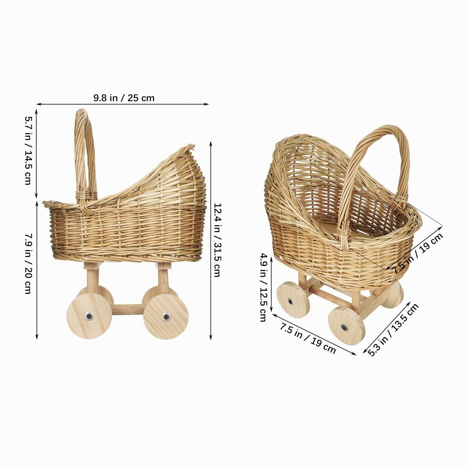 Cabilock Handgeflochtener Rattankorb Mit Griff, Kinderwagenförmiger Blumenkorb Für Blumenmädchen, Korb Für Hochzeitsdeko, Babyparty Geschenkekorb, Dekorativer Blumenkorb