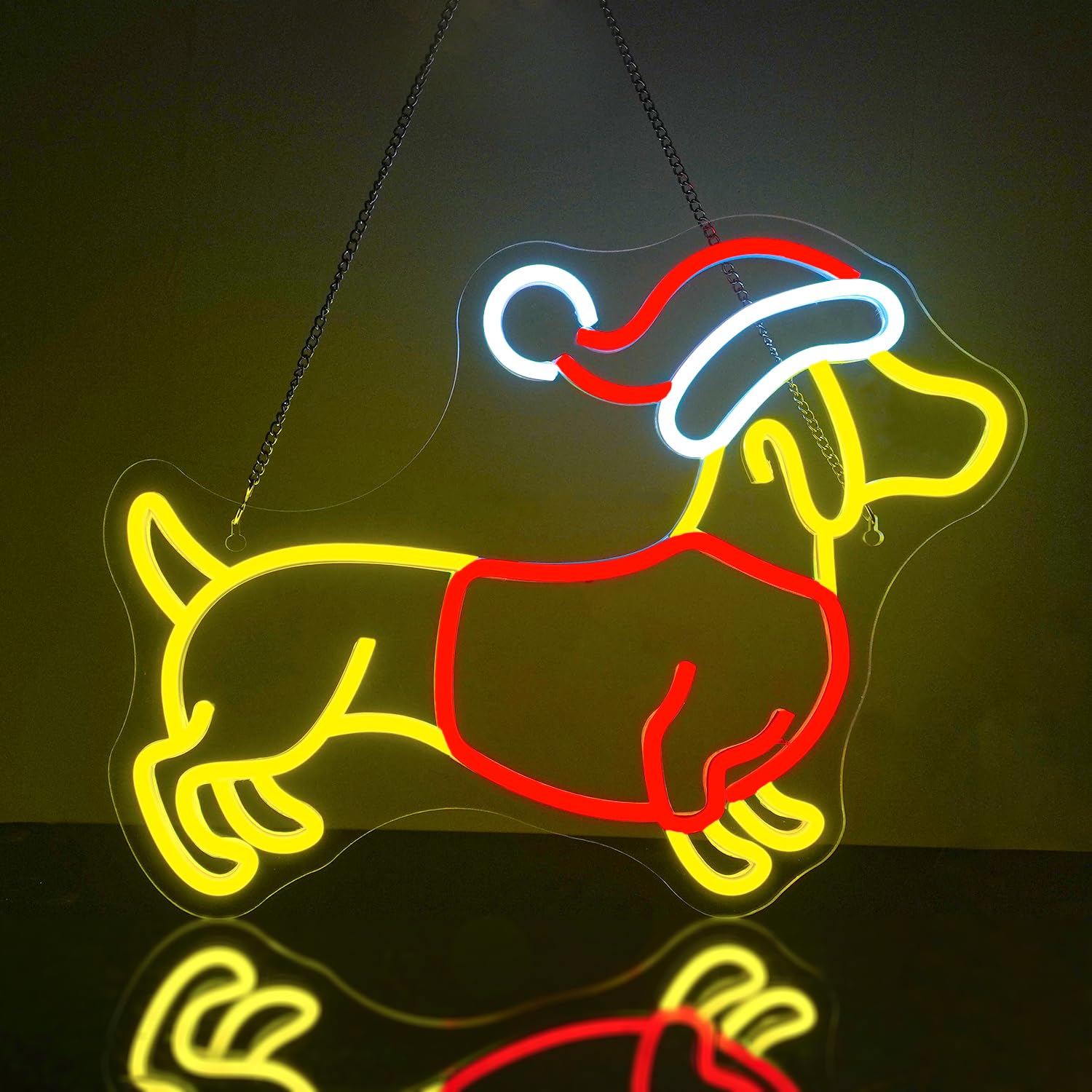Looklight Christmas Neon Sign, Dachshund Neon Signs, Cute Dachshund with Christmas Hat - Image 4