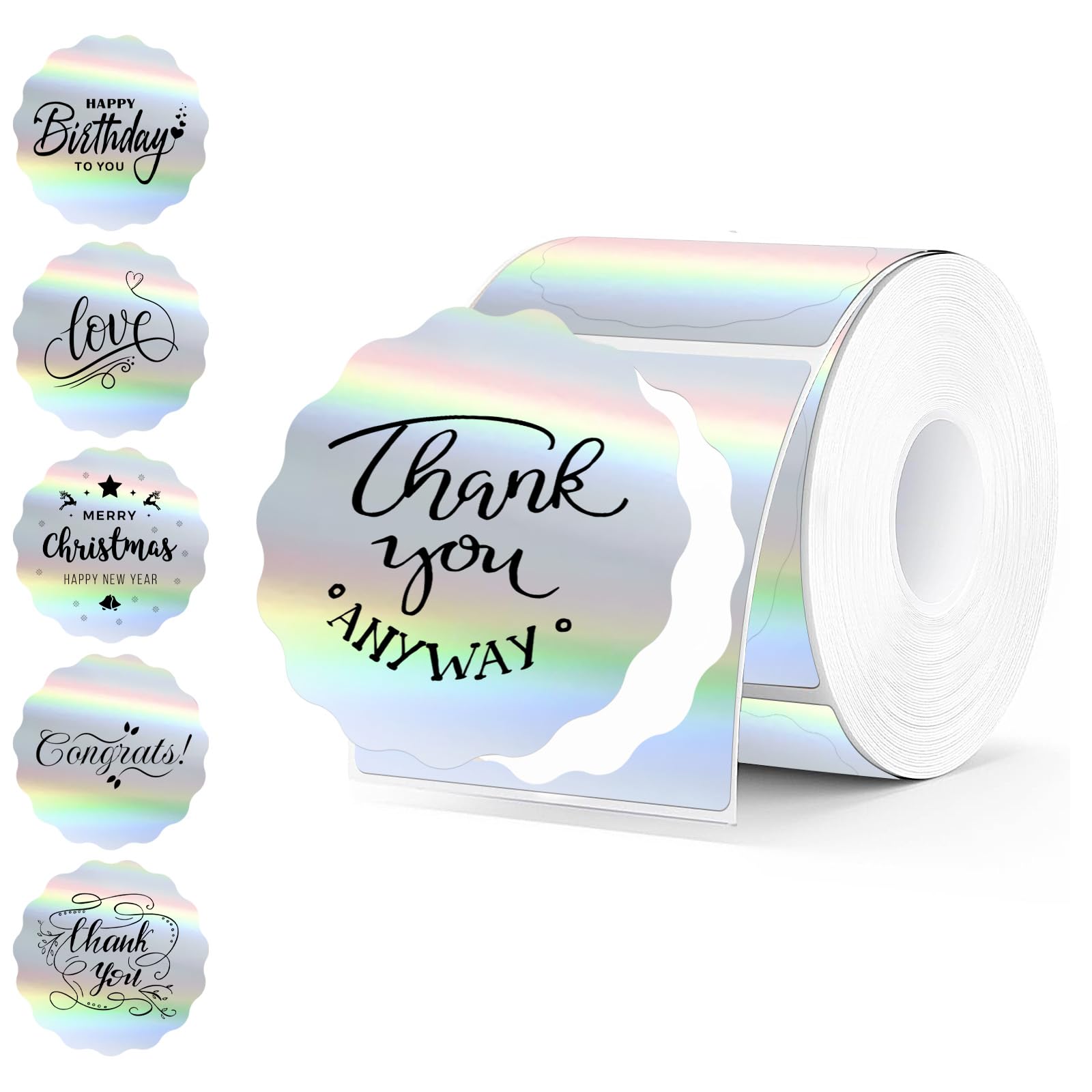 Photo 1 of 2 Inch Round Holographic Thermal Labels, Color Flower Thermal Sticker Labels for Small Business, Logo Design, Baking,300 Sheets/1 Roll (Flower Rainbow)