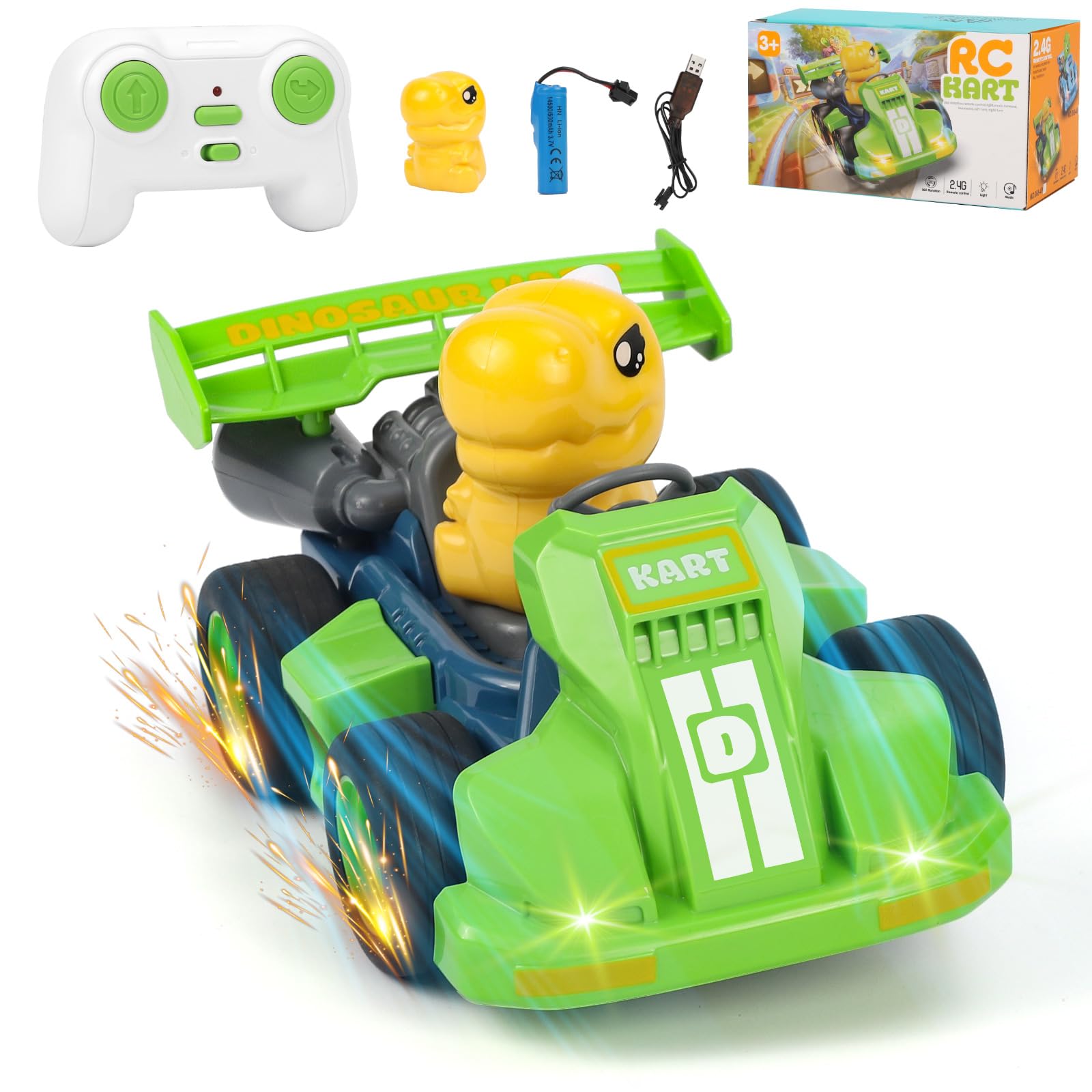 Gaethra Macchina Telecomandata Per Bambini, Auto dei Dinosauri Cartoni Animati per Bambini con Musica e Giocattolo Luminoso, Macchina Radiocomandata Sì 2 3 4 5 6 7 8 anni Regalo per Ragazzi e Ragazze
