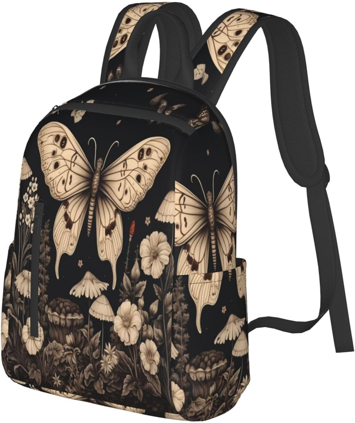 Backpack For Women Men Gothic Floral Butterflies Aesthetic Retro Botanical Bookbag Lightweight Travel Casual Daypack Water Resistant Outdoor Hiking Sport Rucksack