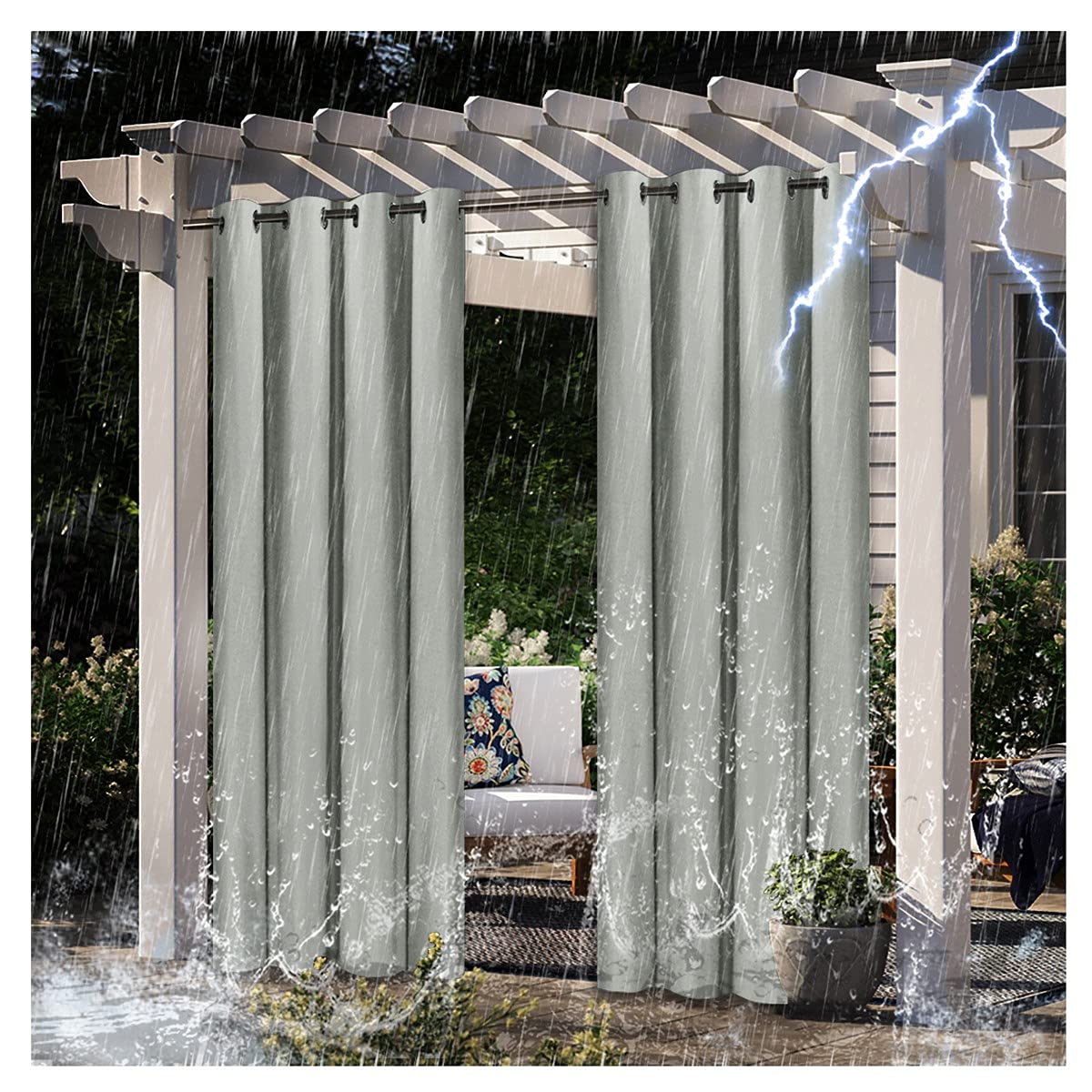 Outdoorvorhänge Wetterfest Outdoor Vorhang mit ösen Wasserdicht Extra Lange Gardinen und Schwerer Vorhänge Blickdicht Verdunkelungsvorhang für Terrassen Balkon Vorhang Außen Gray-134 × 270cm
