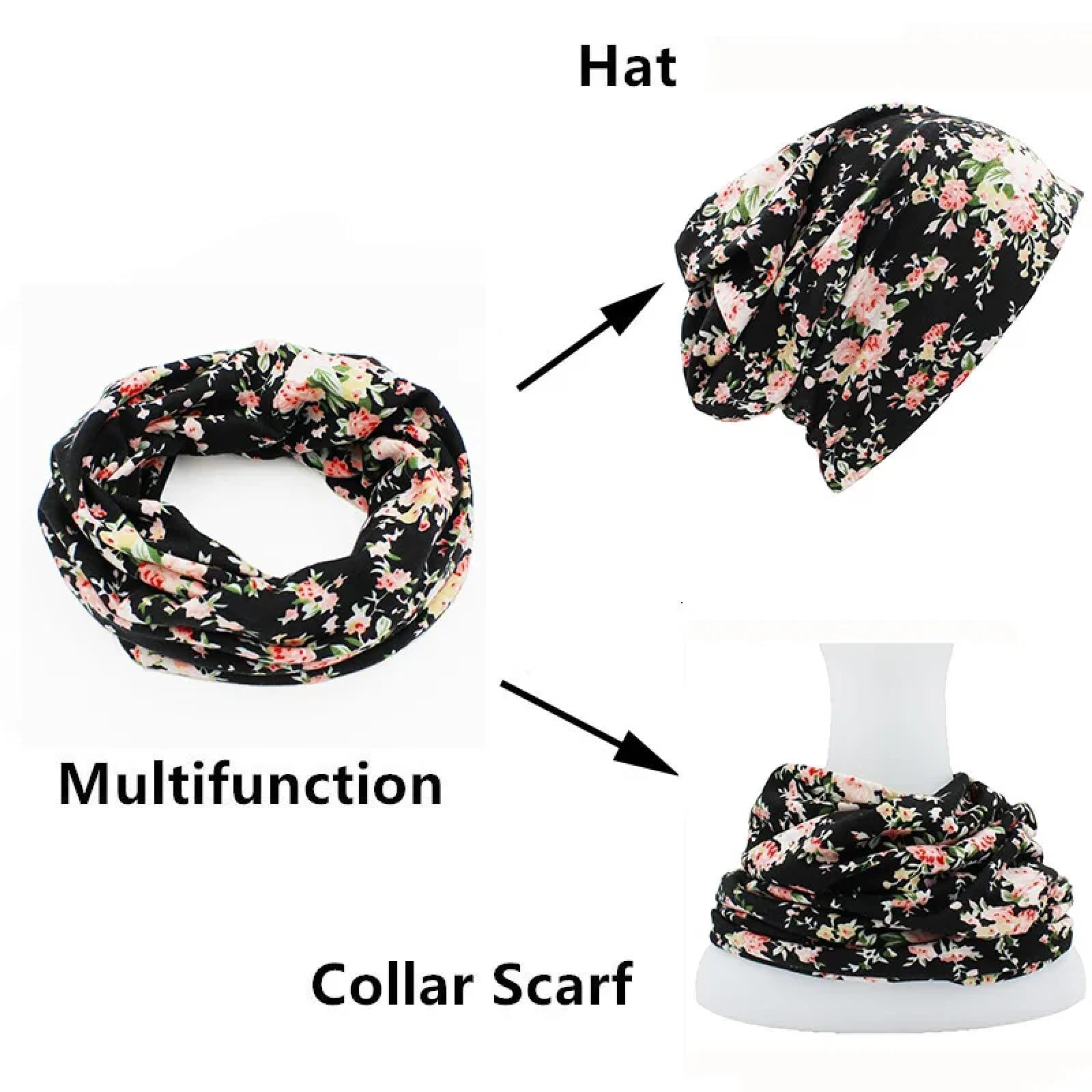 Czapki Czapki Skullies Czapki Beanie Czapka Jesień Zima Kobiety Cienkie Skullies Czapki Kwiatowe Wielofunkcyjne Czapki Szalik