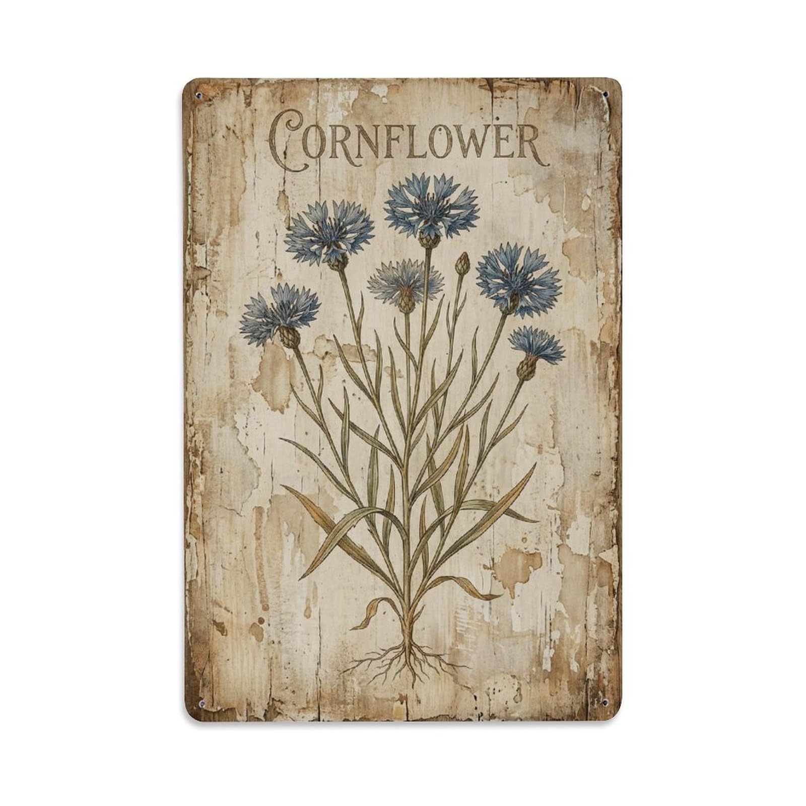 Cornflower Flower Blue Vintage Metal Tin Sign Plaque Wall Decor for Cafe, Club, Garden Metal Poster 8x12Inch