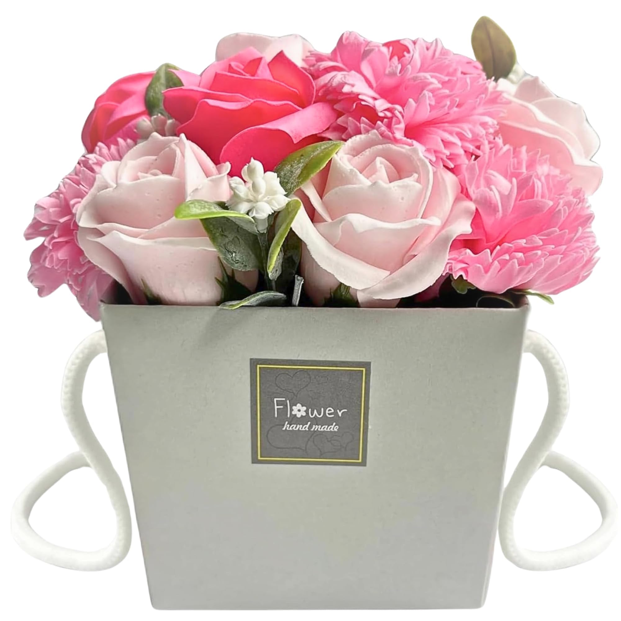 SEZHN Soap Flowers Bouquet Pink Rose and Carnations - Mothers Day Flowers