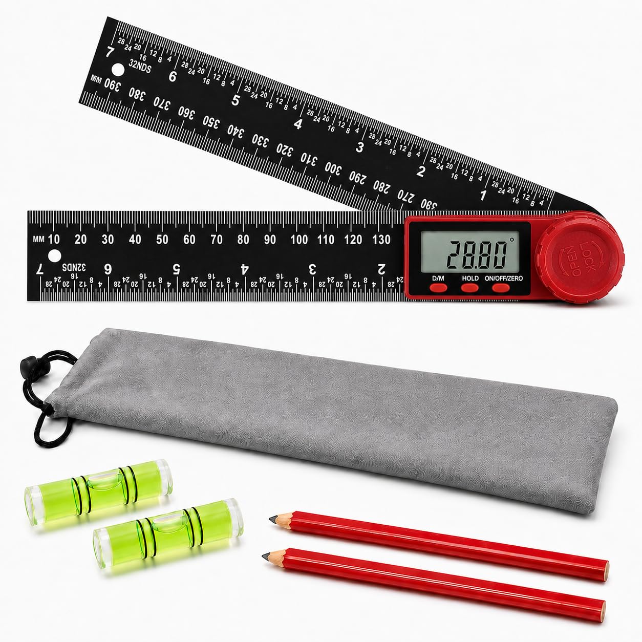 Sytinnice Digital Angle Finder Set, 200mm/7 Inch LCD Digital Protractor Ruler, 0‑360° Angle Measuring Tool for Woodworking, Construction & DIY