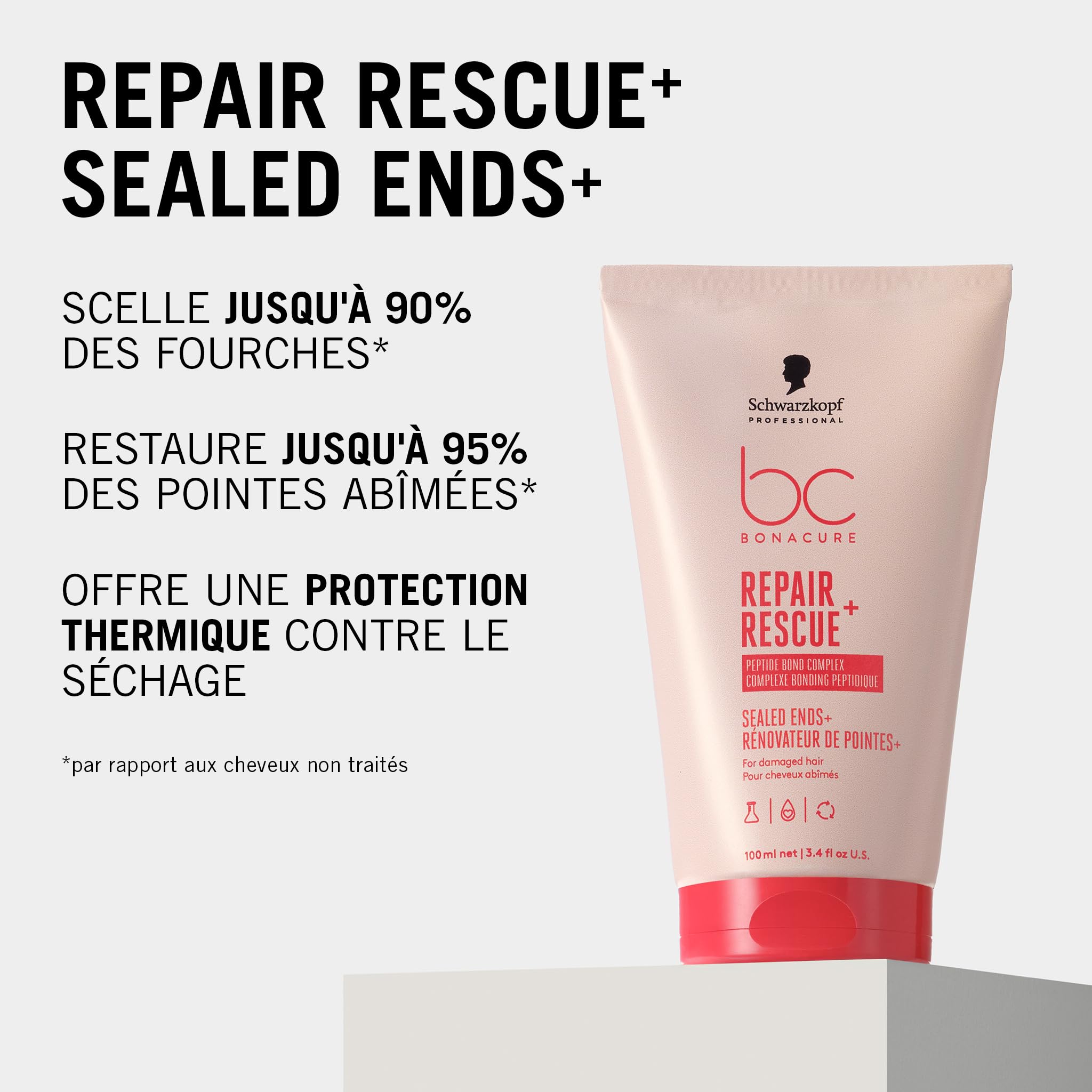 Schwarzkopf Professional Bonacure Repair Rescue Sealed Ends Sérum Et Crème Pour Cheveux Abîmés Complexe De Soins Végan Avec Arginine Moins De Cassage Cheveux Plus Forts Meilleure Maniabilité 100 ml