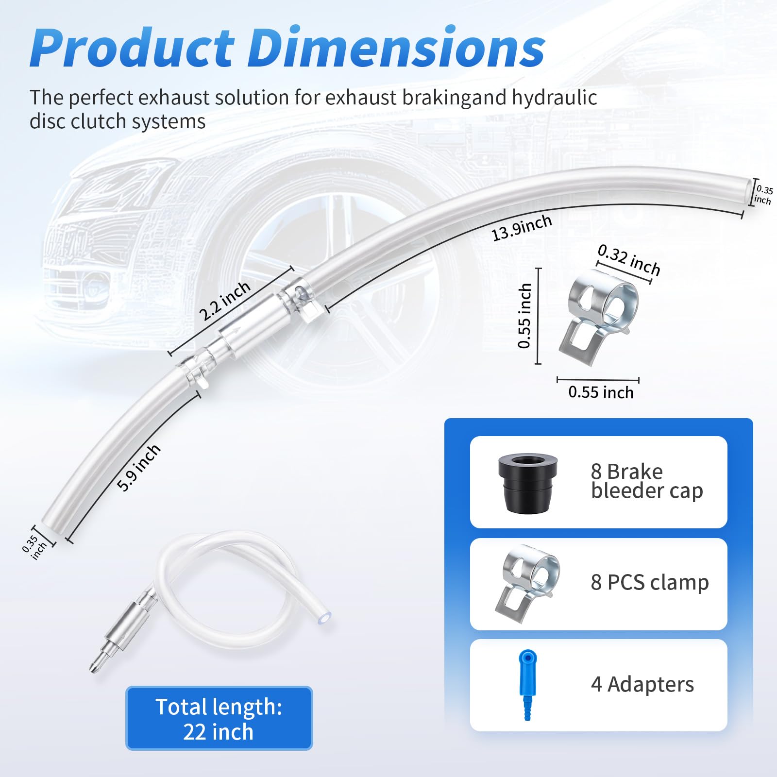 Kit de 4 mangueras de purga de frenos con válvula de retención unidireccional, manguera universal de purga de líquido de frenos, válvula unidireccional que evita el reflujo de aire para coche