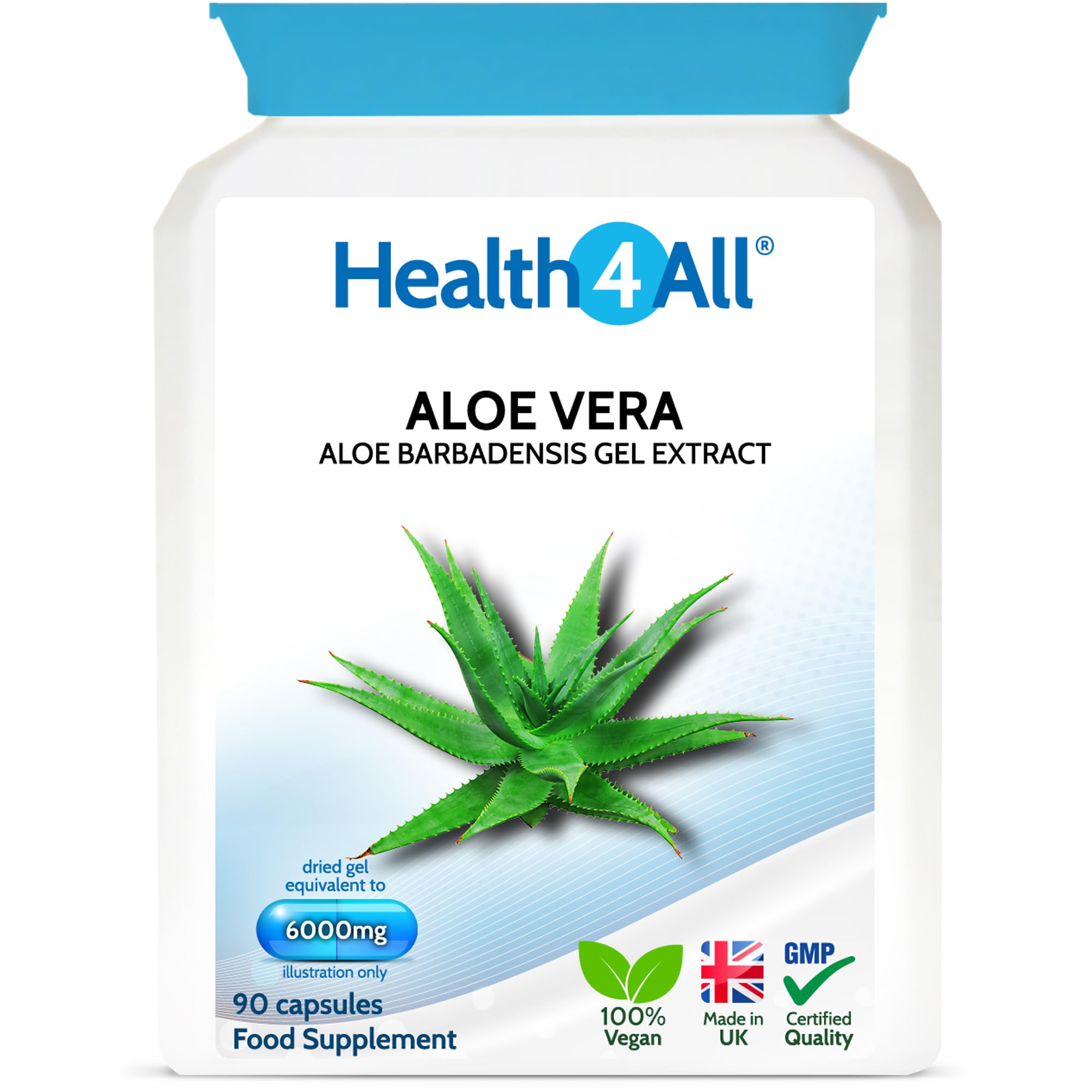 Aloe Vera Gel Extract 6000mg 90 Capsules, Digestive Health Detox Supplement, Support for Leaky Gut, Acid-Alkaline and pH Balance, Pure Vegan Cleanse Capsules (not Tablets) | Made in UK