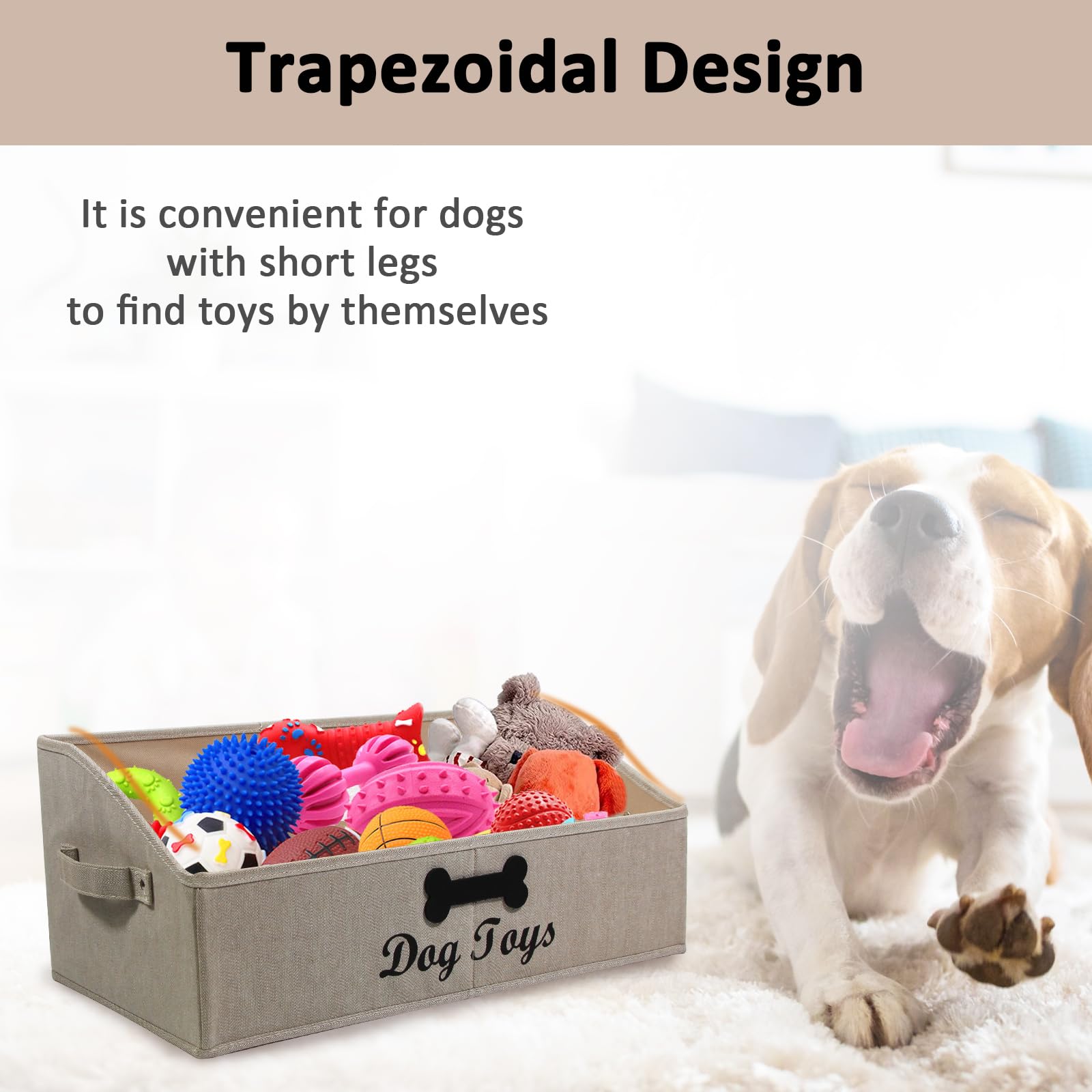 Brabtod Large Dog Toy Basket Collapsible Dog Toy Box Fabric Trapezoid Dog Toy Bin Storage for organizing pet Toys/Blankets/leashes/Rope Toys/Clothing-Can be Personalized-KhakiStripe - Image 4