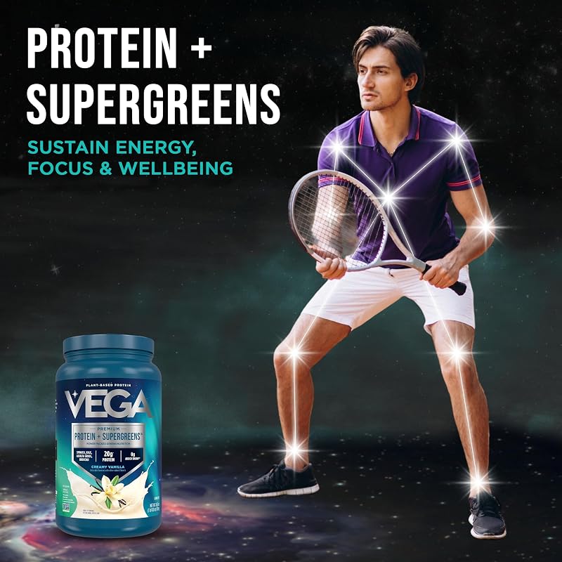 Vega Premium Protein + Supergreens, Creamy Vanilla – 20g Vegan Protein, Dairy & Gluten Free, 26.9 oz (25 Servings) image 2