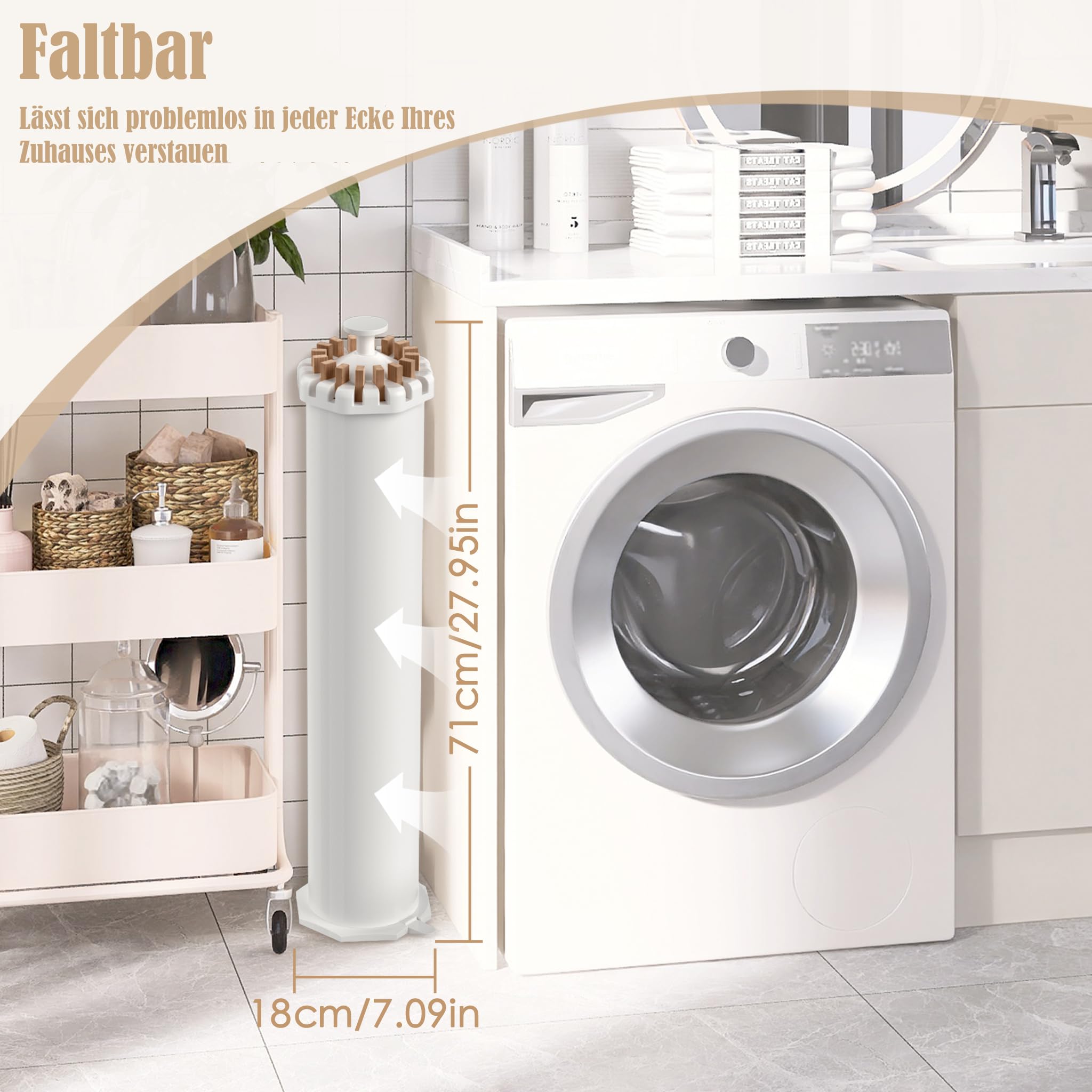 FIVMEN Tendedero plegable - Ahorra espacio, portátil con trípode y 16 barras para secar la ropa - Ventilador de ropa de gran capacidad para balcón, lavandería, baño, madera