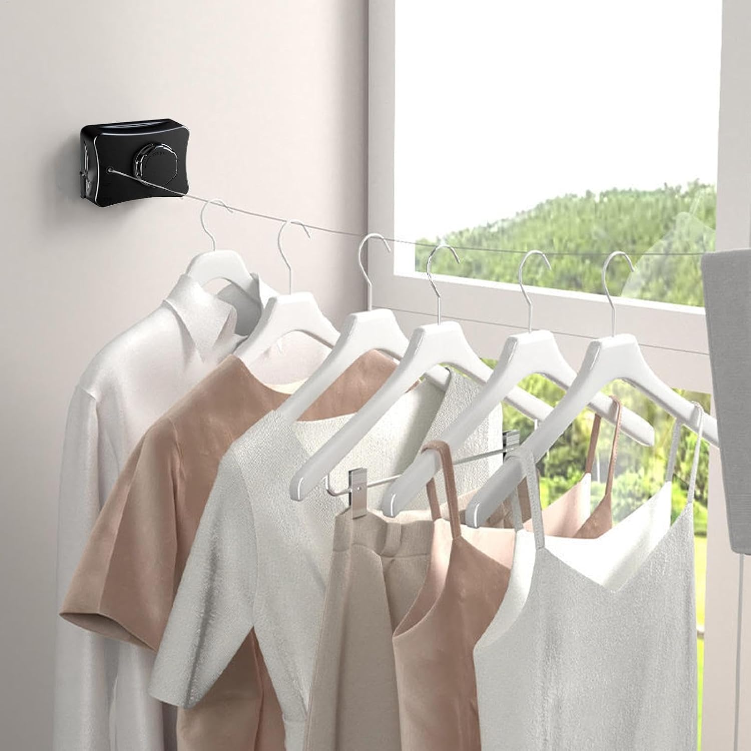 Retractable Clothesline, Heavy Duty Clothesline, 5.04x3.86x2.68in Travel Washing, Black/White Reusable Clothes Drying Lines, Compact Wall Mounted Laundry for Home
